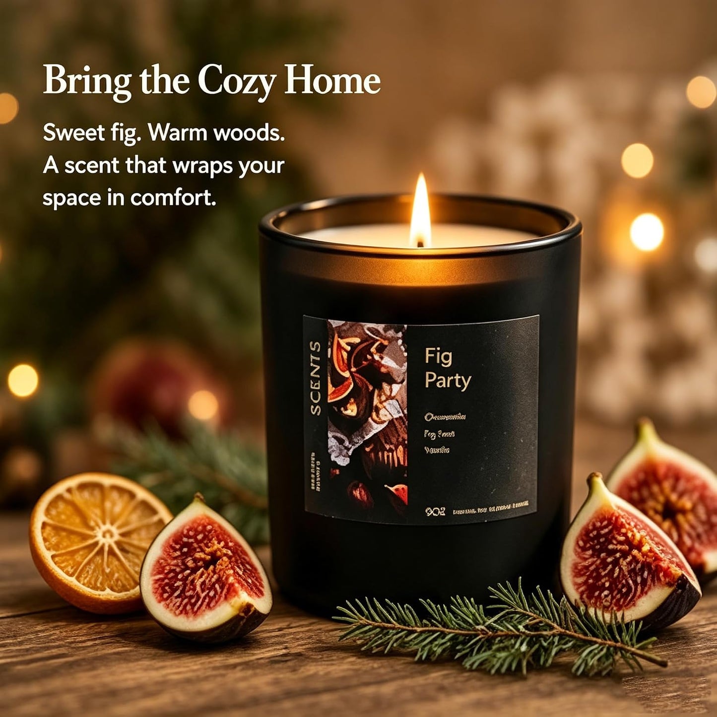 Scented Candle Fig & Fir, Natural Soy Wax Candle, 50 Hour Burn Time, Fruity Gourmand Holiday Candle for Home, Winter Décor, Relaxation & Cozy Nights Fruity Vanilla Wood Scented Candle for Christmas ﻿