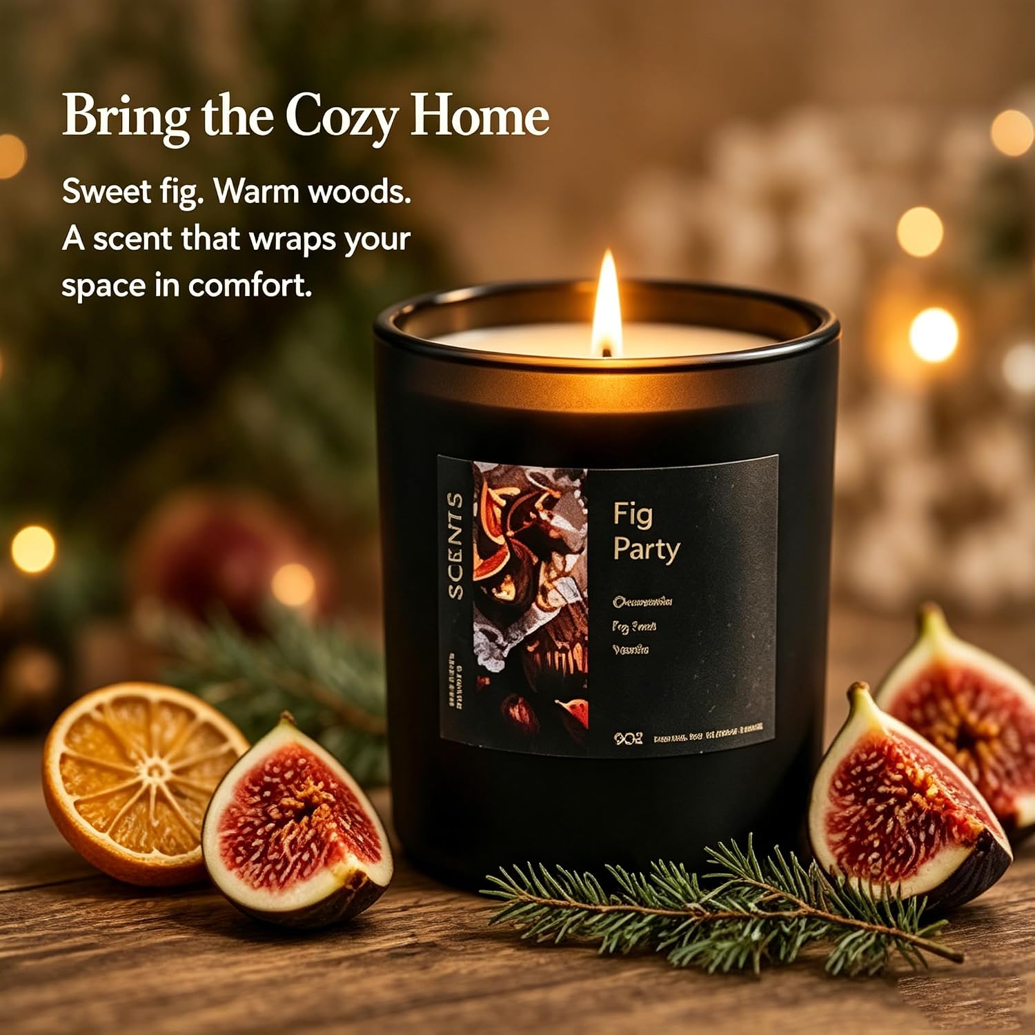 Scented Candle Fig & Fir, Natural Soy Wax Candle, 50 Hour Burn Time, Fruity Gourmand Holiday Candle for Home, Winter Décor, Relaxation & Cozy Nights Fruity Vanilla Wood Scented Candle for Christmas ﻿