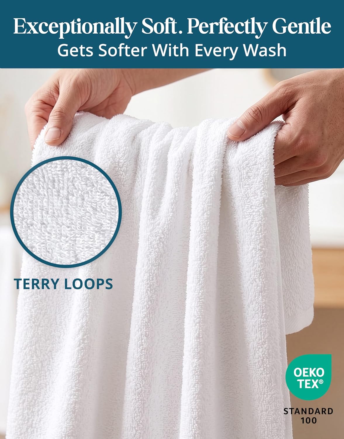 White Hand Towels for Bathroom - Pack of 6 (16"x28") 100% Cotton Hand & Face Towels - Soft, Durable, Quick Dry & Highly Absorbent, Fingertip Towel for Bathroom - Great for Gym, Salon, Spa & Family Use