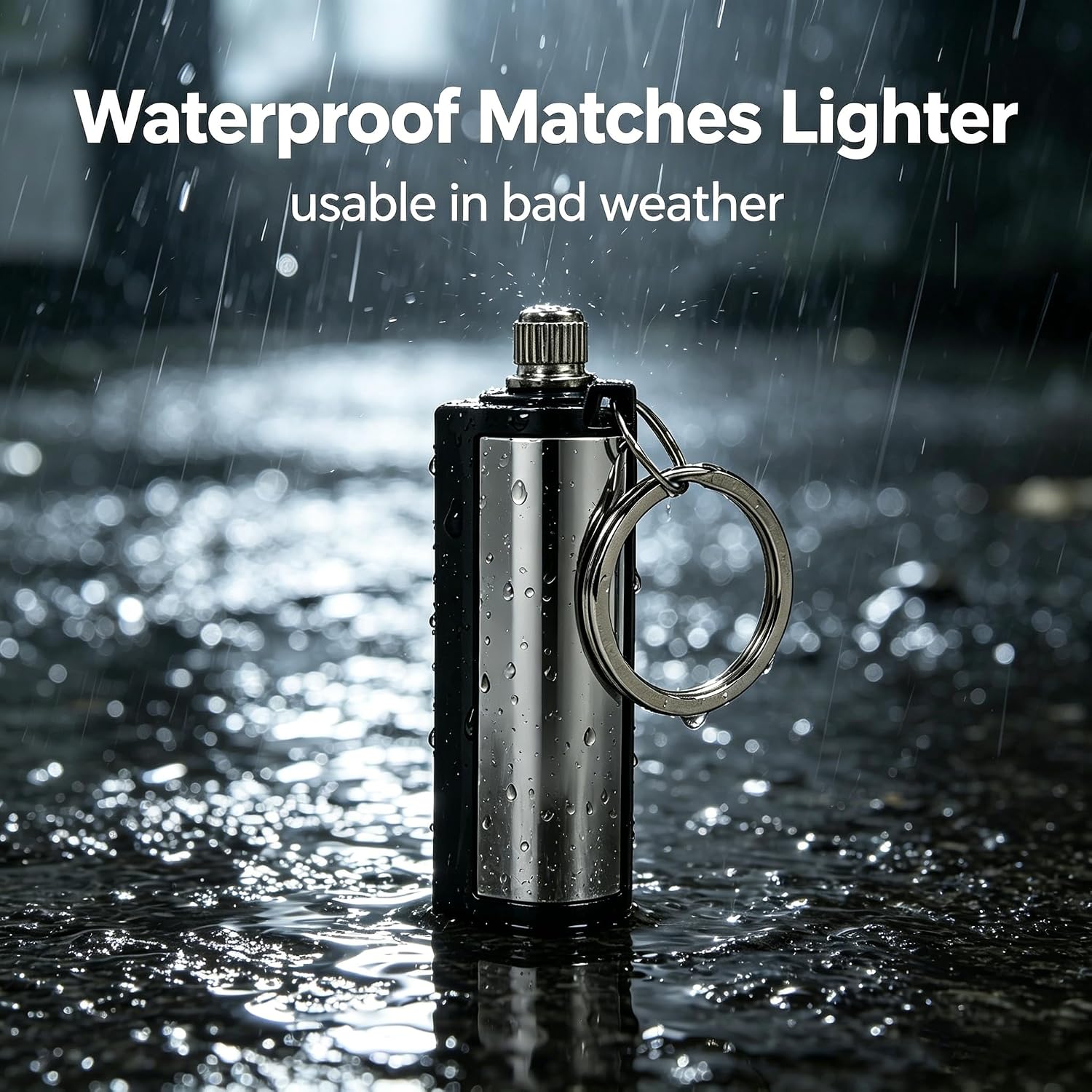 Permanent Match Lighter, Waterproof Matches, Strike Anywhere Matches, Emergency Fire Starter Striker Set, with Metal Keychain, 3 Pack