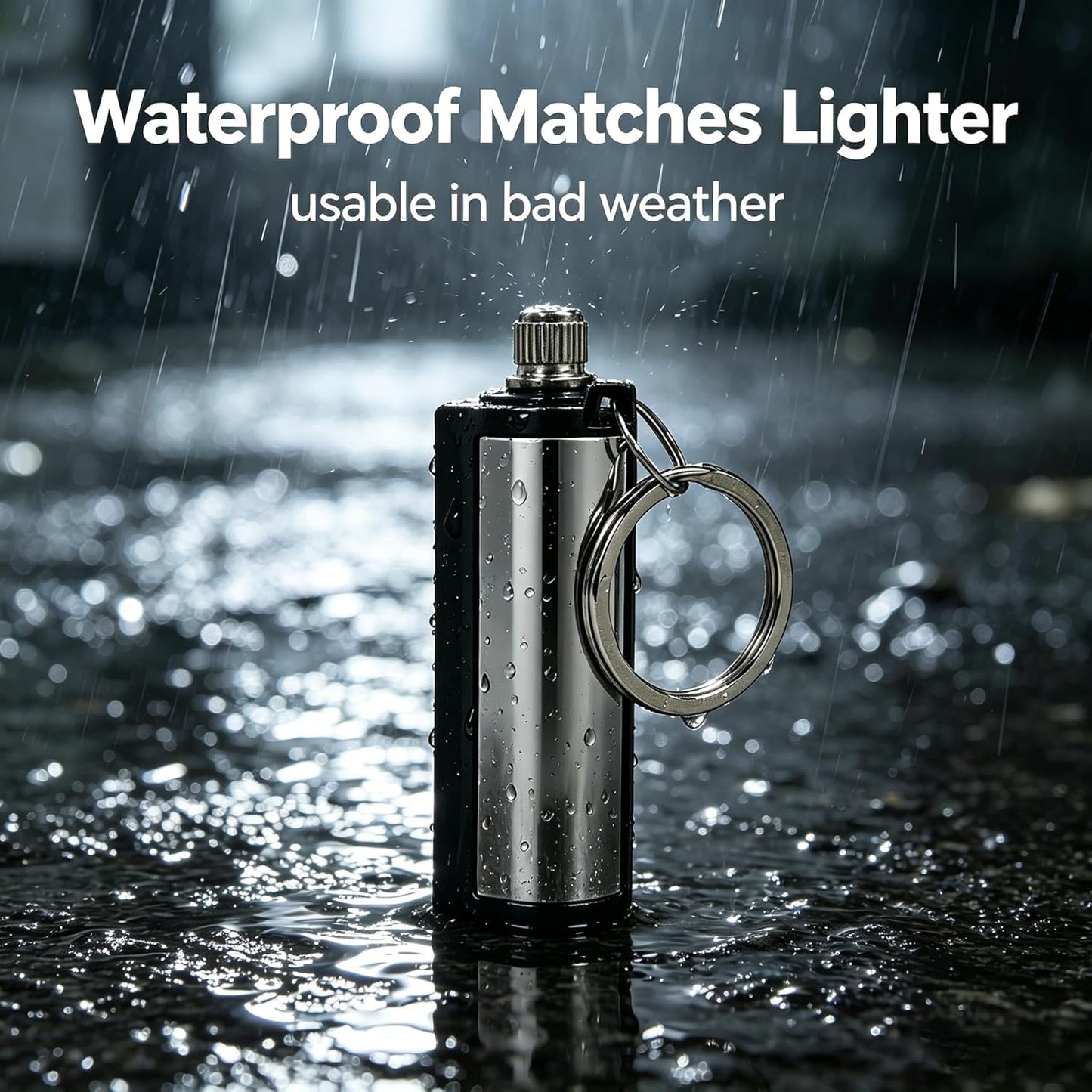 Permanent Match Lighter, Waterproof Matches, Strike Anywhere Matches, Emergency Fire Starter Striker Set, with Metal Keychain, 3 Pack