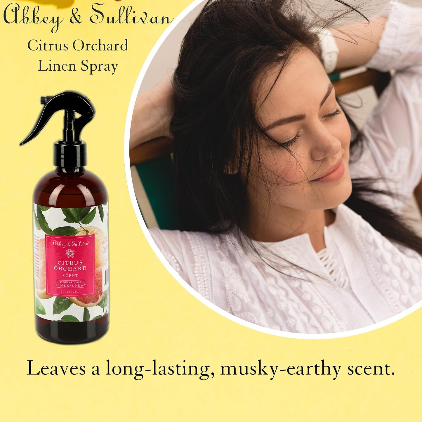 Abbey & Sullivan Linen Spray, Citrus Orchard, Fabric Freshener and Fragrance Room Spray, Pack of 2, 16 oz