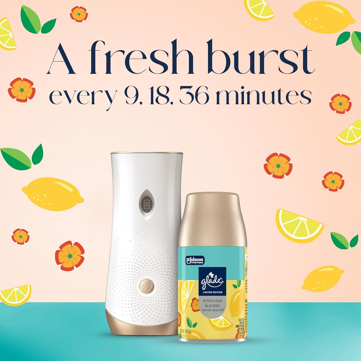 Glade Automatic Spray Refill, Lemon Zest & Poppy, Scented Air Freshener for Home and Bathroom, 6.2 Oz