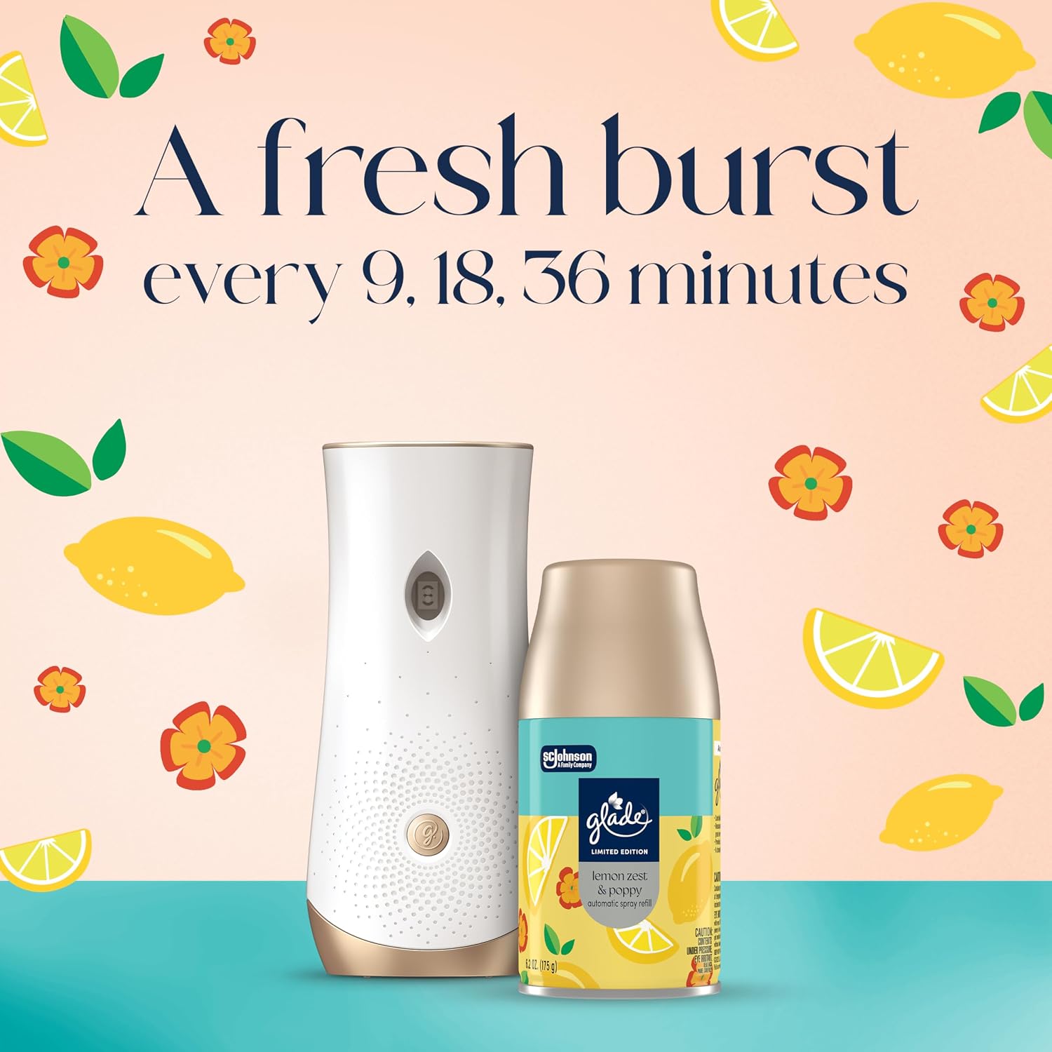 Glade Automatic Spray Refill, Lemon Zest & Poppy, Scented Air Freshener for Home and Bathroom, 6.2 Oz