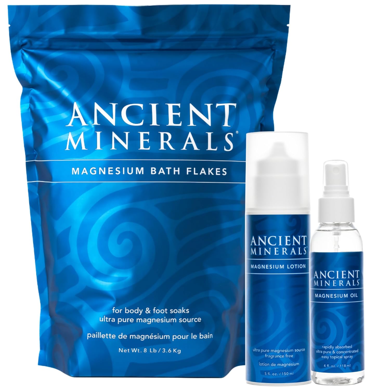 Ancient Minerals Magnesium Bath Flakes - Magnesium Oil Spray and Magnesium Lotion - High-Absorption Efficiency for Relaxation, Wellness & Muscle Relief