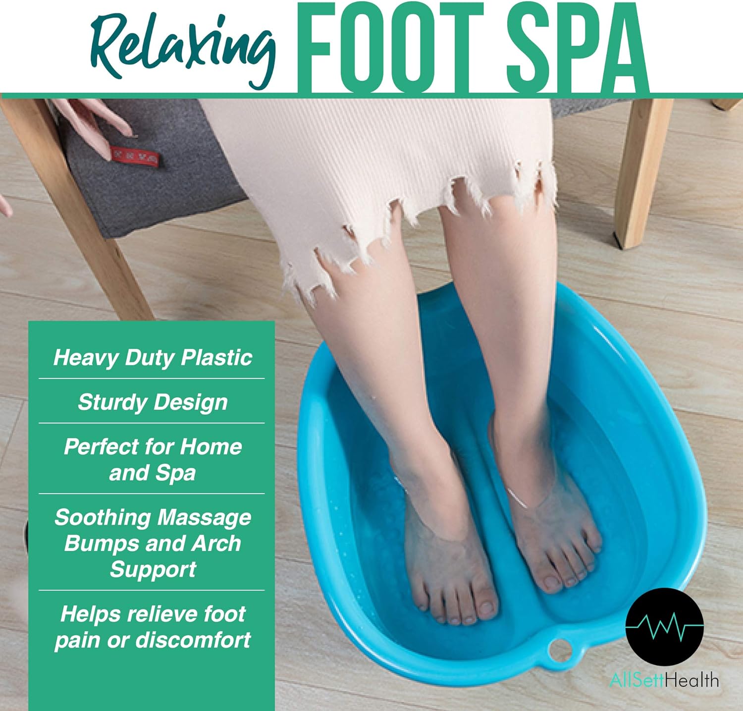 AllSett Health Foot Soaking Bath Basin – Large Size for Soaking Feet | Pedicure and Massager Tub for at Home Spa Treatment | Callus, Fungus, Dead Skin Remover, Blue