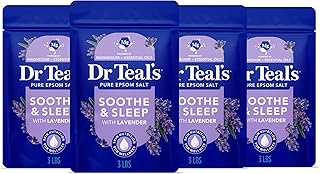 Dr Teal's Pure Epsom Magnesium Salt Soak, Soothe & Sleep with Lavender, 3 lb (Pack of 4)