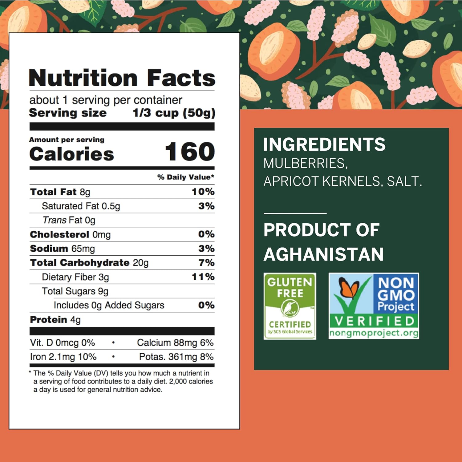 Ziba Foods Trail Pairing - Sweet Apricot Kernels & Dried Mulberries Mix - Non-GMO, Vegan, Whole 30 Friendly & Paleo - High in Fiber, Iron & Immune Boosting Antioxidants - Sweet & Savory, Pack of 6