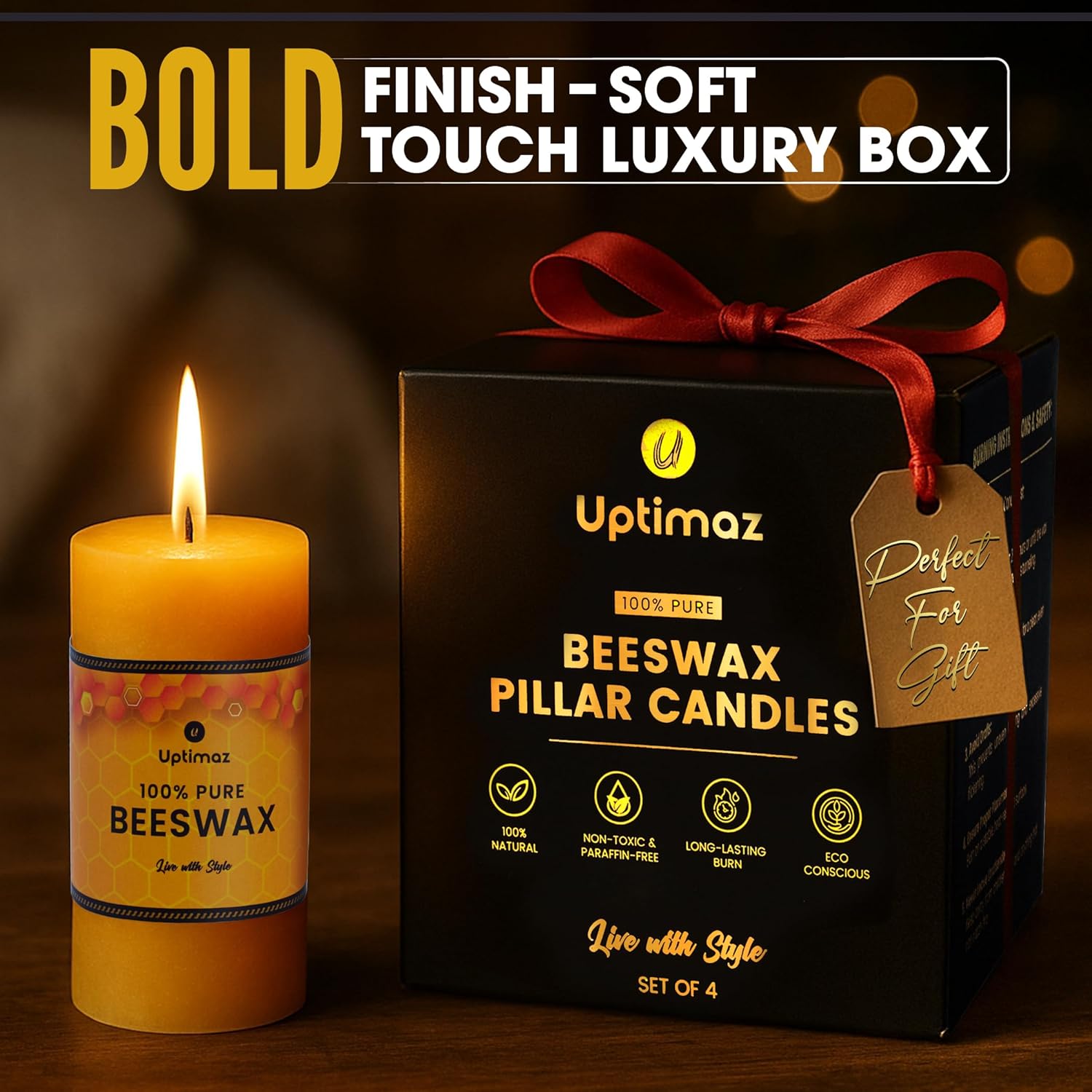 Beeswax Pillar Candles Set of 4, 2x4 Inch, 100% Beeswax Candle with Cotton Wick, Long Burning, Dripless Candle Bees Wax for Home, Décor, Prayer, Emergency