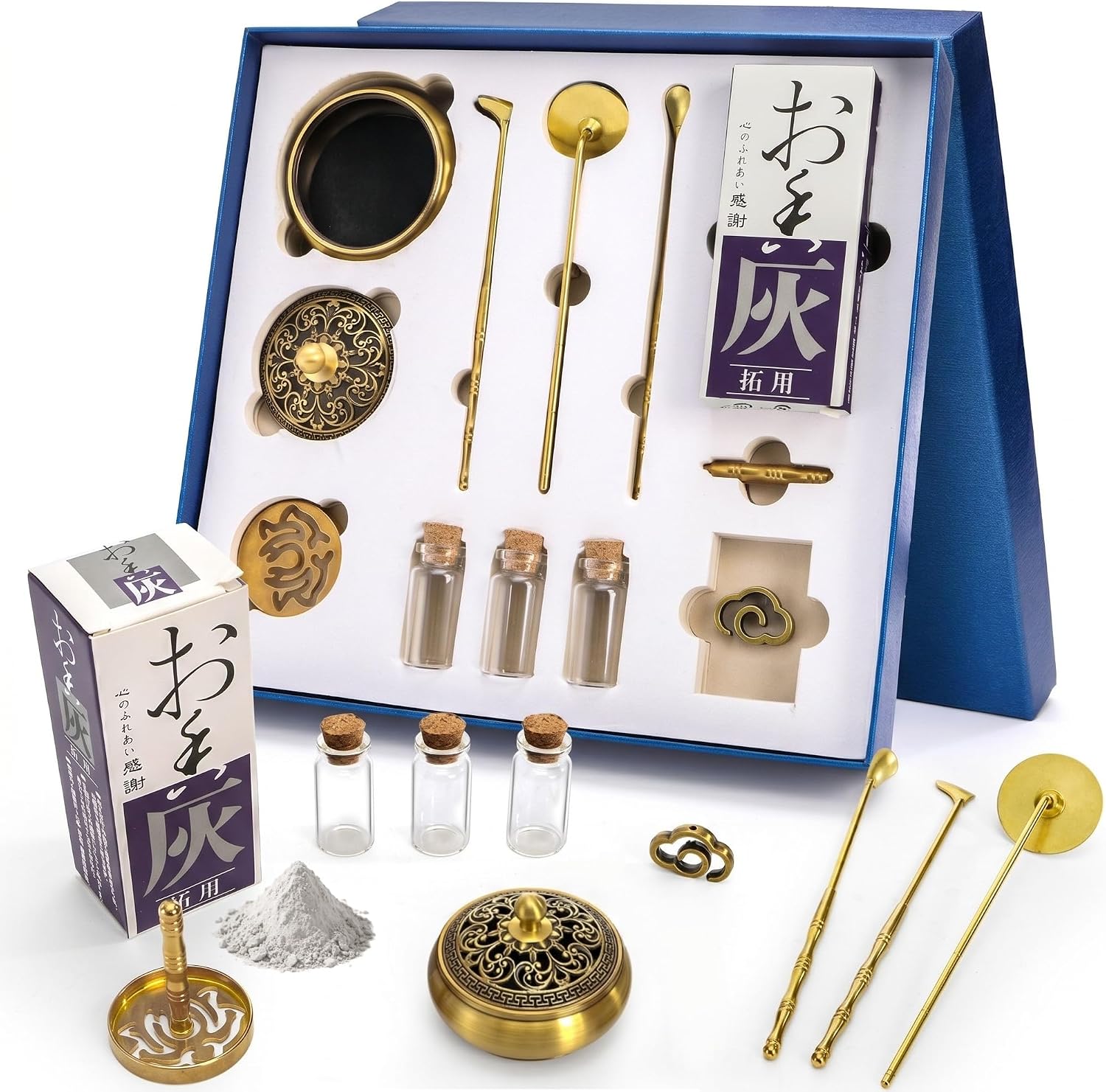 Noamus 12 Pcs Incense Burner Kit, Brass Powder Ash Making Set with Censer, Chinese Incense Art Mold Press Tool, Home Fragrance Holder in Gift Box for Relaxation, Meditation, Yoga, Aromatherapy