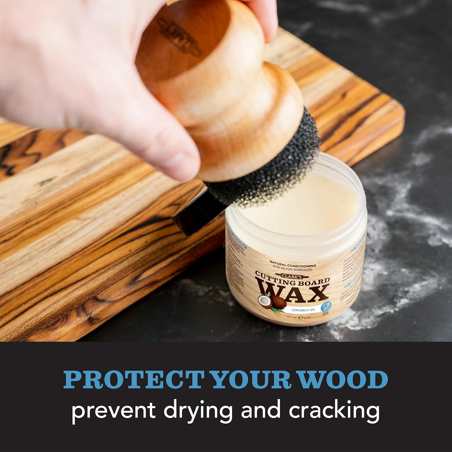 CLARK'S Cutting Board Wax - 2-in-1 Wood Butter & Organic Coconut Oil with Beeswax for Wooden Kitchen Utensils – Butcher Block Conditioner for Charcuterie & Cutting Boards – Made in USA, 6oz