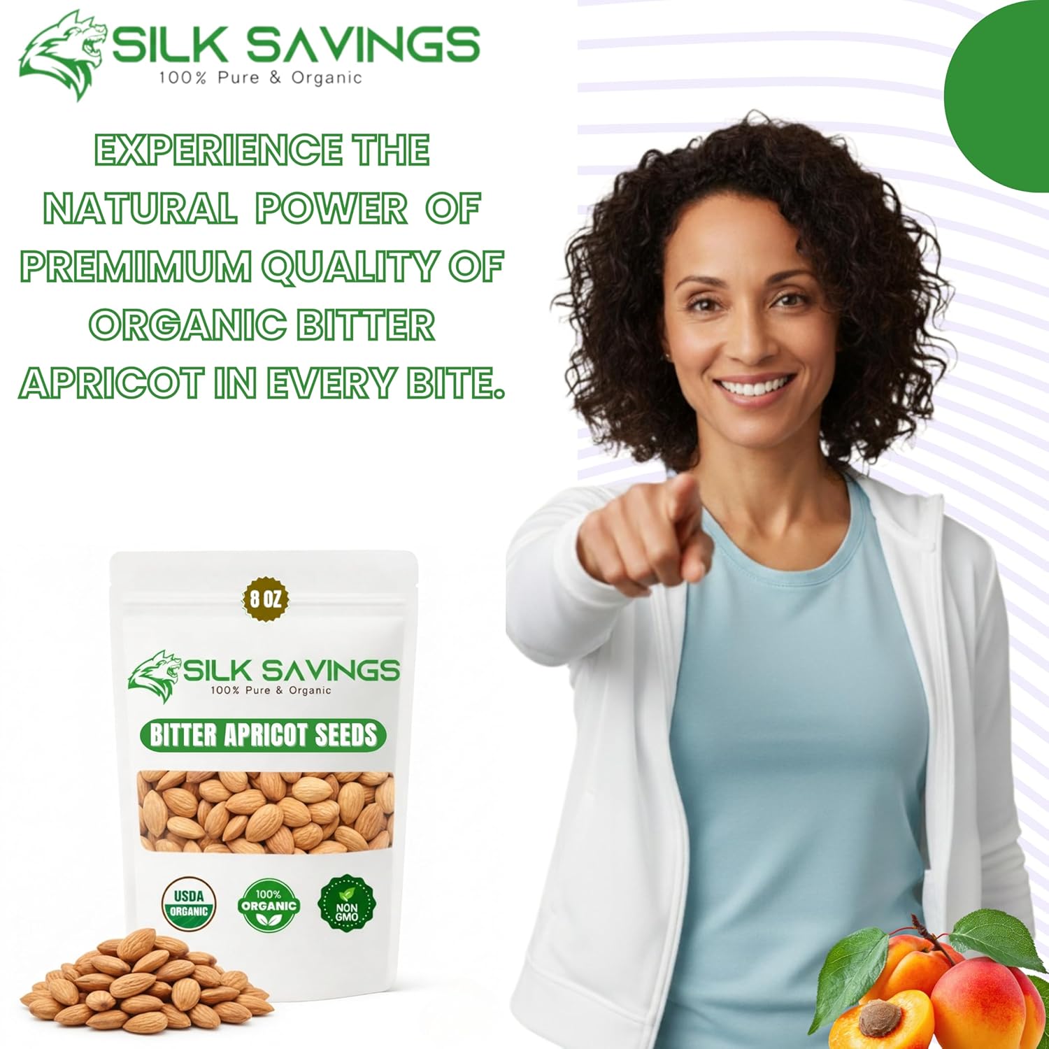 Bitter Apricot Organic Premium Apricot Kernels 8oz, Organic Bitter Apricot Seeds, Bitter Kernels in Resealable Bag, dried apricots, Maximum 3 Kernels/day