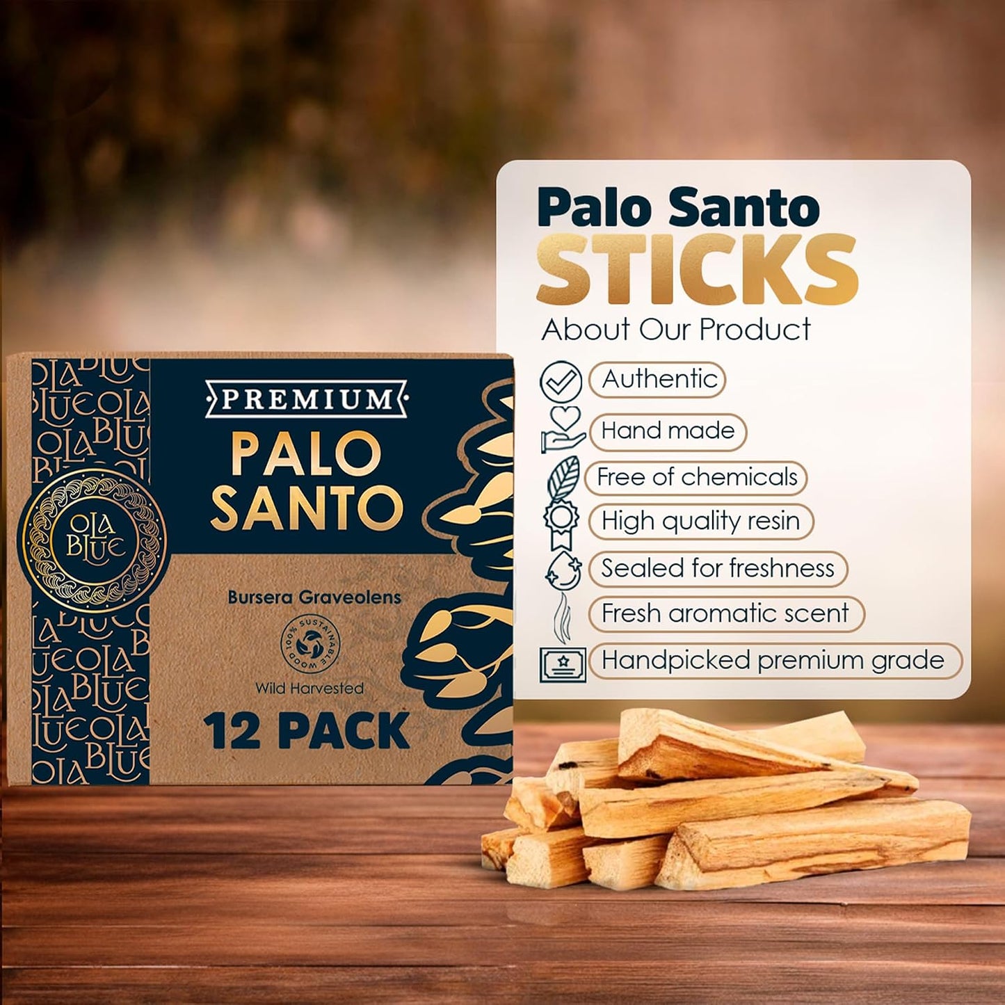 Palo Santo Smudging Sticks – 12 Pack (4 oz / 110 g) | Natural Palo Santo Incense Sticks from Peru | Resin-Rich Aromatic Sticks for Smudging & Meditation