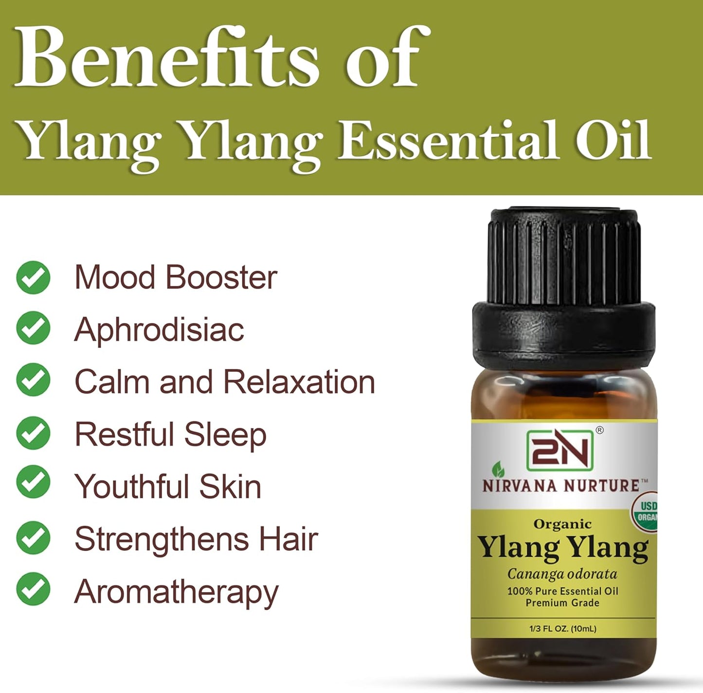 Ylang Ylang Essential Oil, USDA Certified Organic, 100% Pure Undiluted, Aromatherapy Oil for Diffuser, Hair & Skin Care