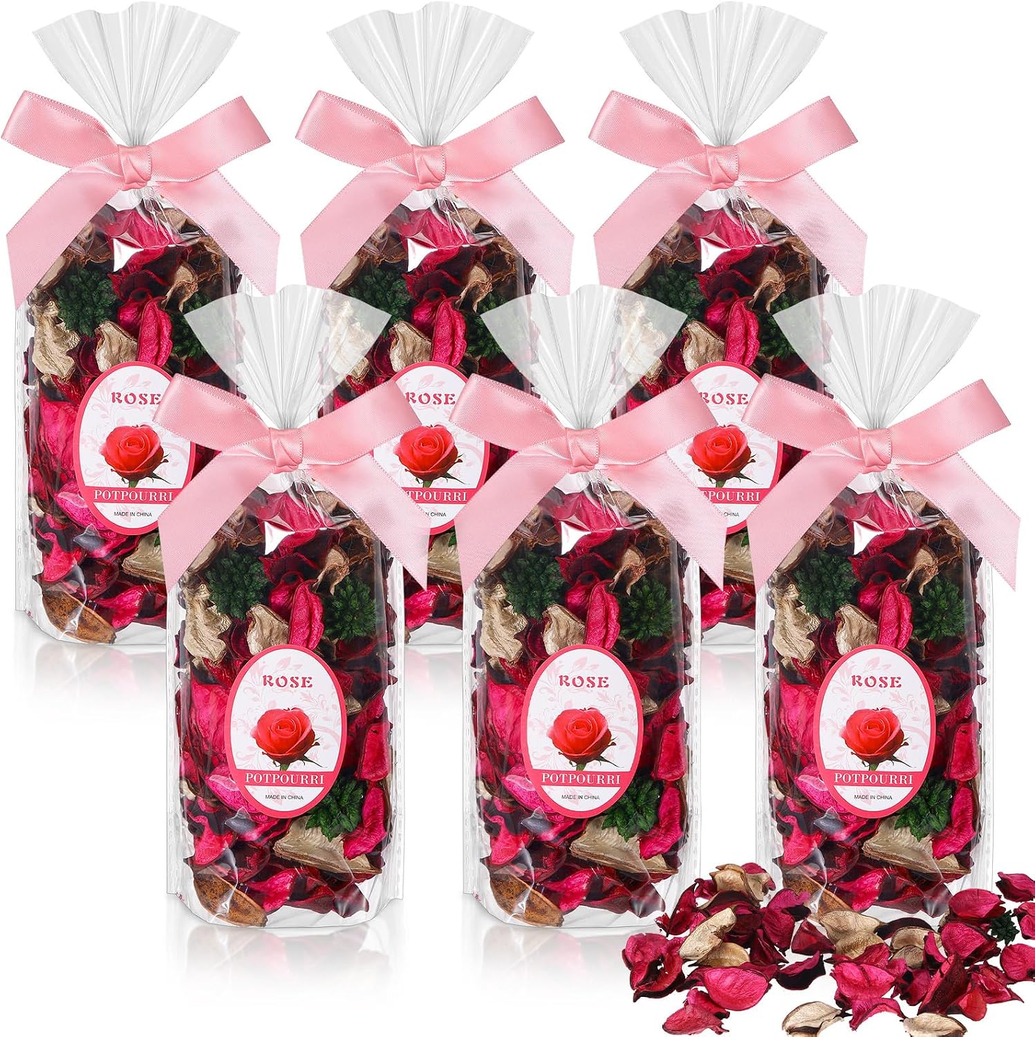 Nuanchu 6 Pcs Potpourri Bags Rose Red Potpourri Bowl Filler Rose Scented Dried Flowers Petals Cinnamon Scented Vase Fillers Home Perfume Sachet for Home Decor, Office, Bedroom, 12.7 oz Total