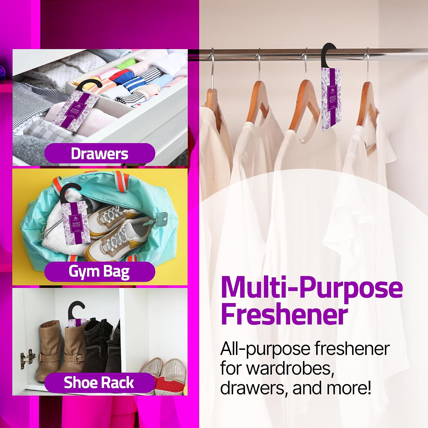 Closet Deodorizer for Women (12-Pack) | Berry Closet Freshener | Small Space Air Freshener For Wardrobe, Closets, Drawers, Small Spaces | Long-Lasting Drawer Sachets | Scented Air Freshener | By Perfa