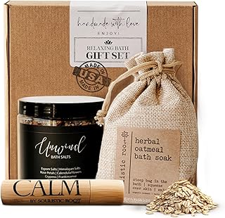 SOULISTIC ROOT Revitalizing Bath Gift - Premium Self-Care Bath & Body Set with Lavender Oatmeal Soak, Tranquil Essential Oil Roller, Epsom Salt Soak, Home Spa Kit, Ready-to-Gift Box