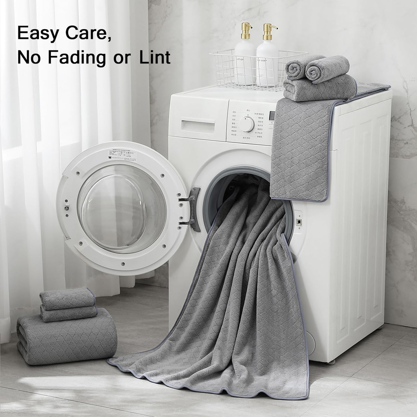 Luxury Bath Towels Set - 12 Piece (4 Bath Towels,4 Hand Towels,4 Washcloths), 100% Microfiber,Extra Absorbent Super Soft & Quick Dry,Complete Family Pack for Bathroom Gym Pool,Grey