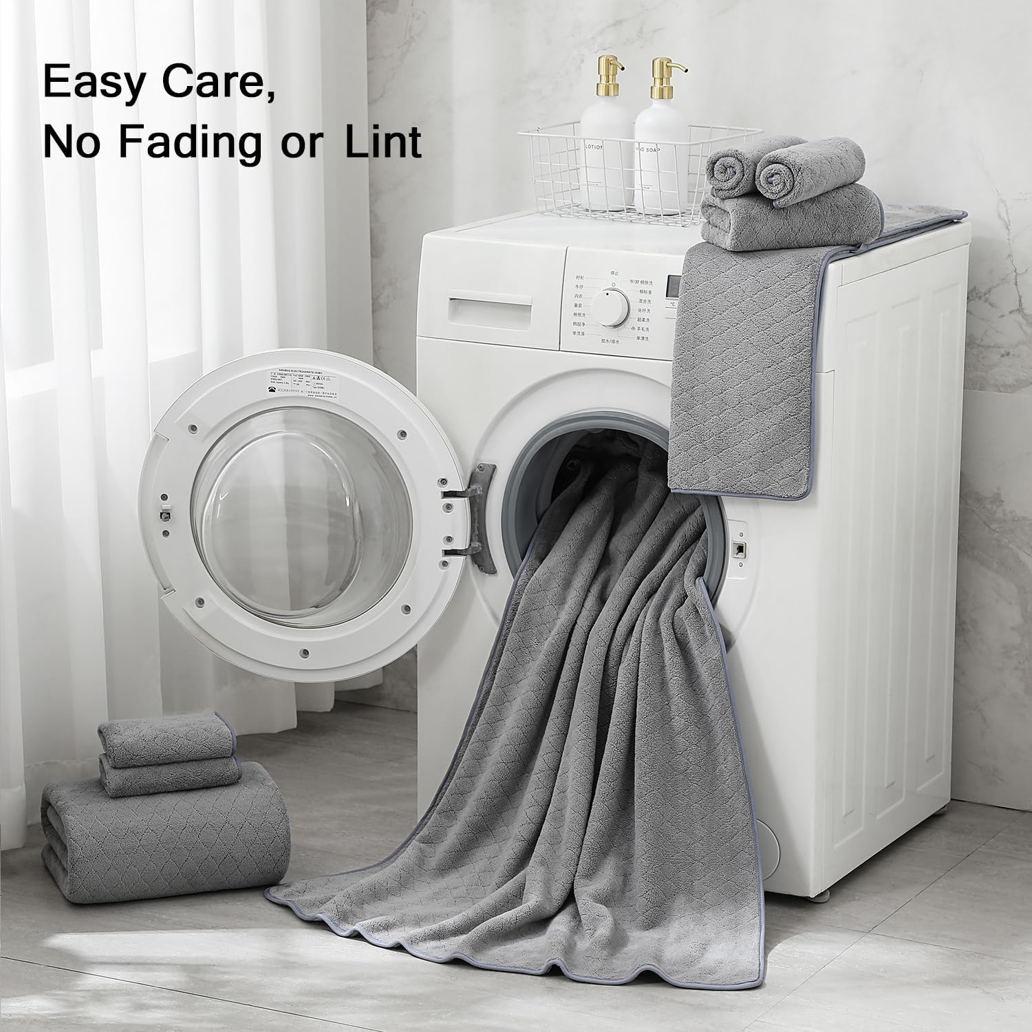 Luxury Bath Towels Set - 12 Piece (4 Bath Towels,4 Hand Towels,4 Washcloths), 100% Microfiber,Extra Absorbent Super Soft & Quick Dry,Complete Family Pack for Bathroom Gym Pool,Grey
