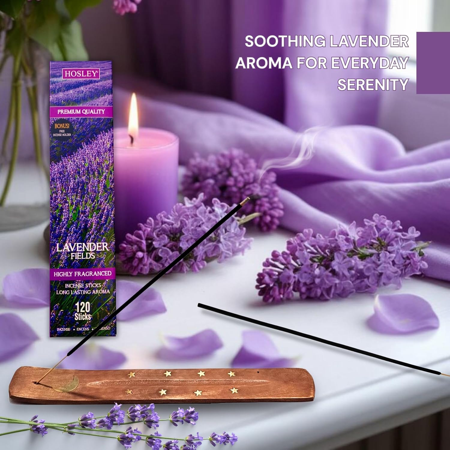 Hosley Lavender Incense Sticks – 120 Pack with Holder, Long-Lasting Aroma for Relaxation, Meditation, Yoga & Home Fragrance, Premium Aromatherapy Incense