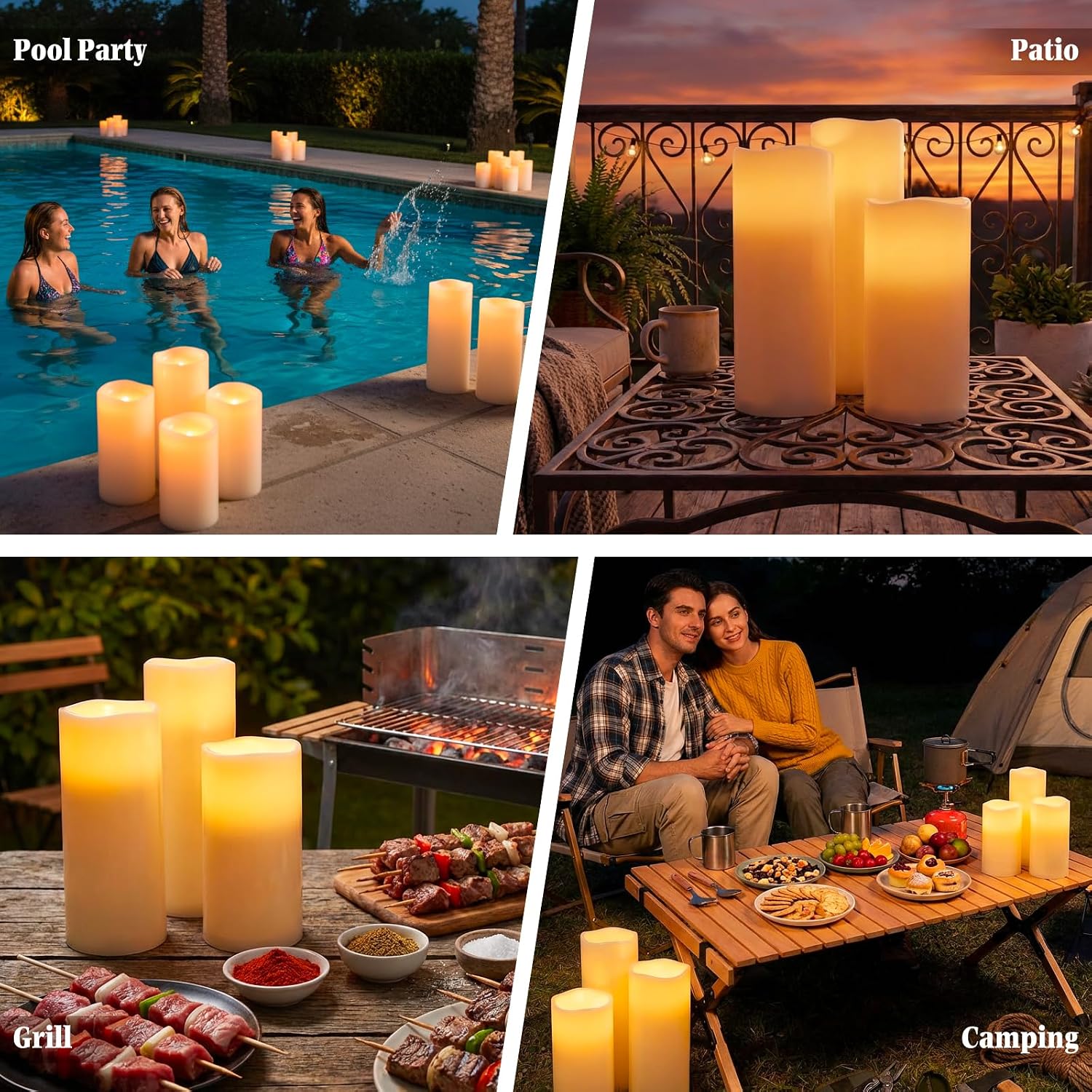 10" 12" 14" x 5" Extra Large Waterproof Outdoor Flameless Candles Battery Operated LED Pillar Candles for Indoor Outdoor Lanterns, Off White, Long Lasting, Set of 3