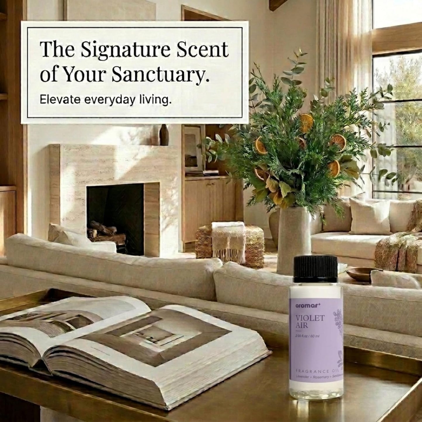 Aromar+ Fragrance Oil – Violet Air – Luxury Hotel Scent Experience with Lavender, Rosemary & Sandalwood – for Waterless Diffusers – Long-Lasting Home Aroma – 2oz/60mL
