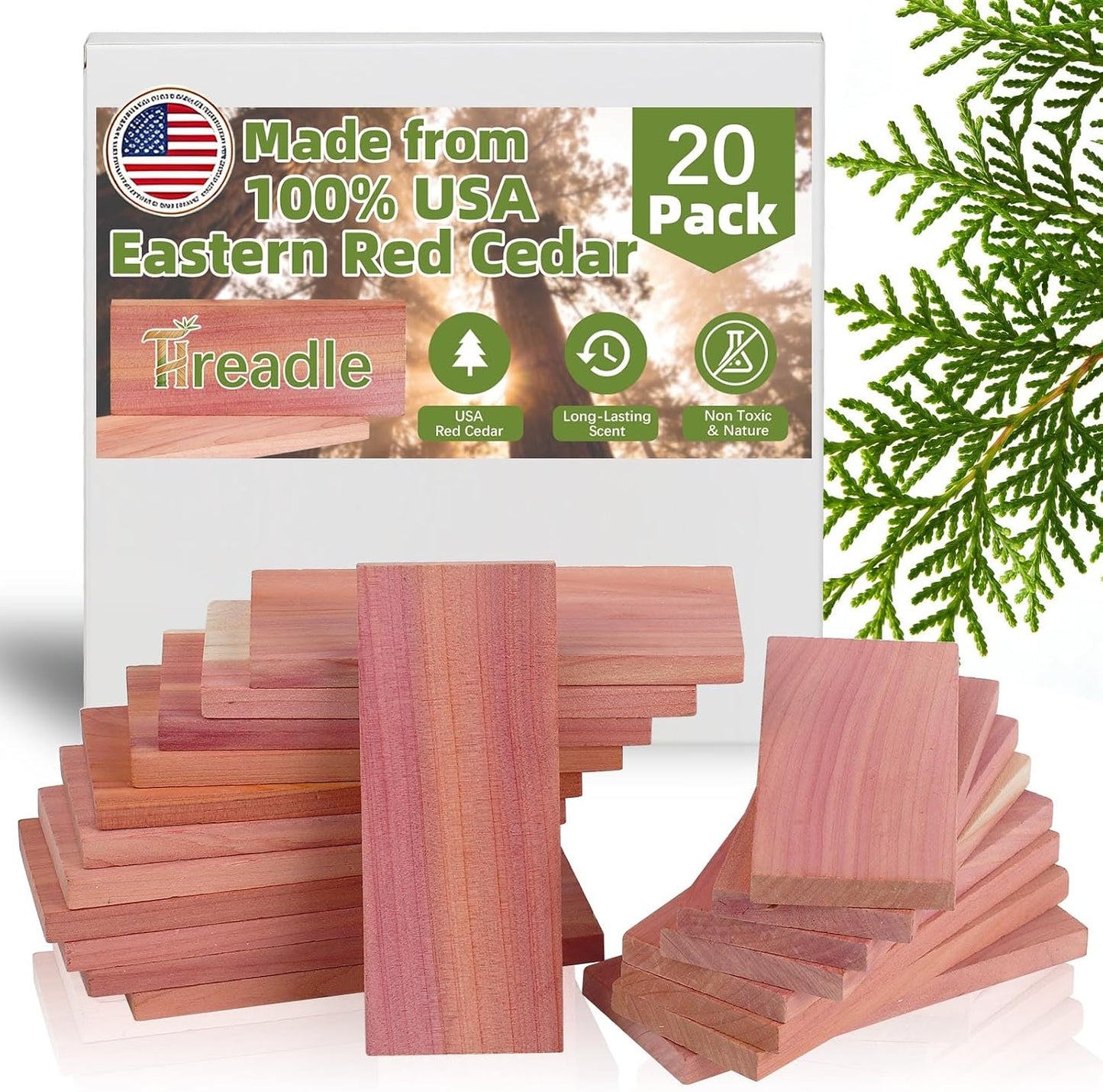 100% Natural Red Cedar Blocks for Clothes Storage, 20 PCS Drawer Freshener, Cedar Blocks for Closet, Storage Bags, Cabinets