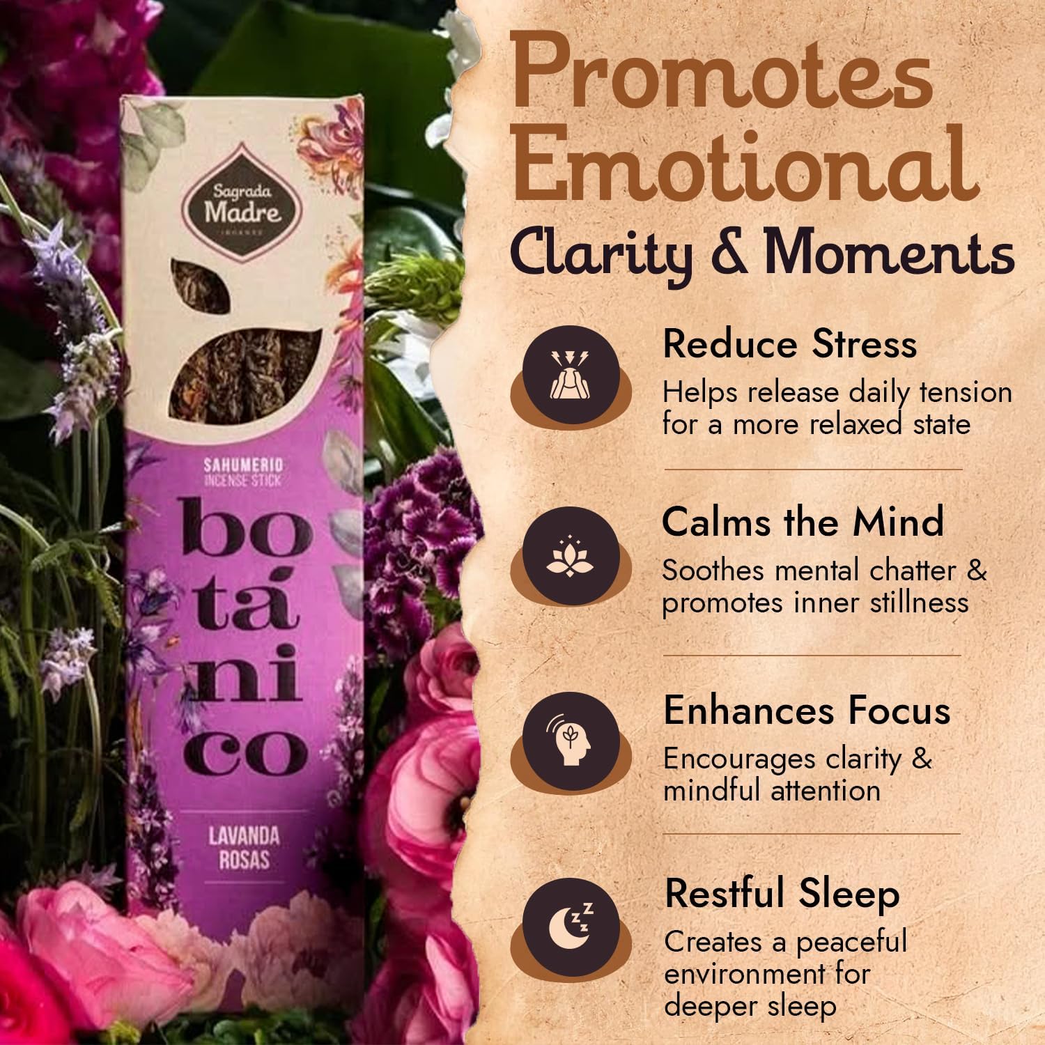 Roses Lavender Incense Sticks by Sagrada Madre - 6 Extra-Long Thick Rod with Lavender, Fruit Base & Natural Oil - Rose Incense Sticks for Relaxation, Good Fortune & Gratitude - 1 Hour Burn Time