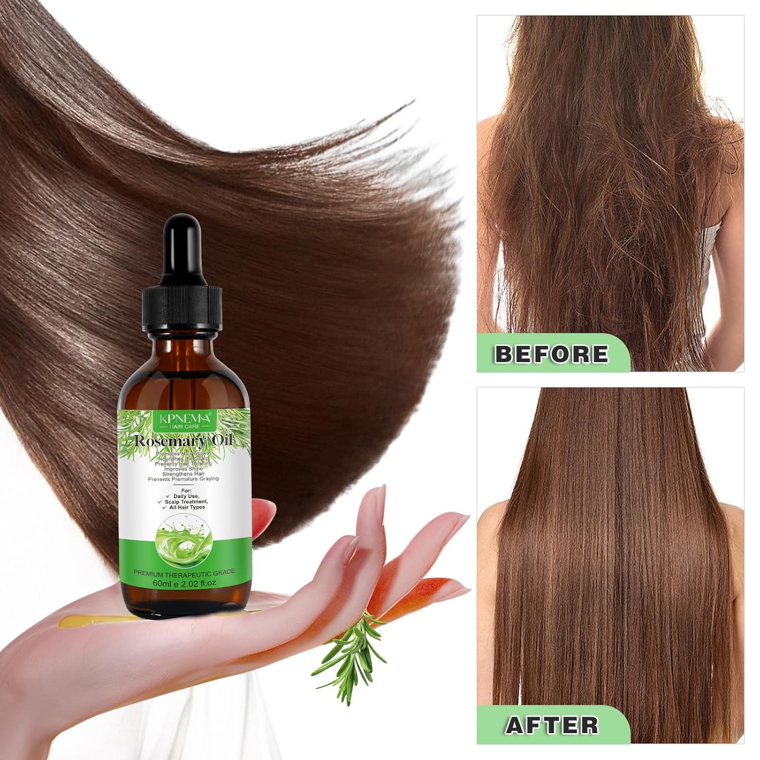 Rosemary Essential Oil for Hair Growth and Nourished Skin - 100% Pure Natural Multi-Purpose Oil (2.02 Fl Oz)
