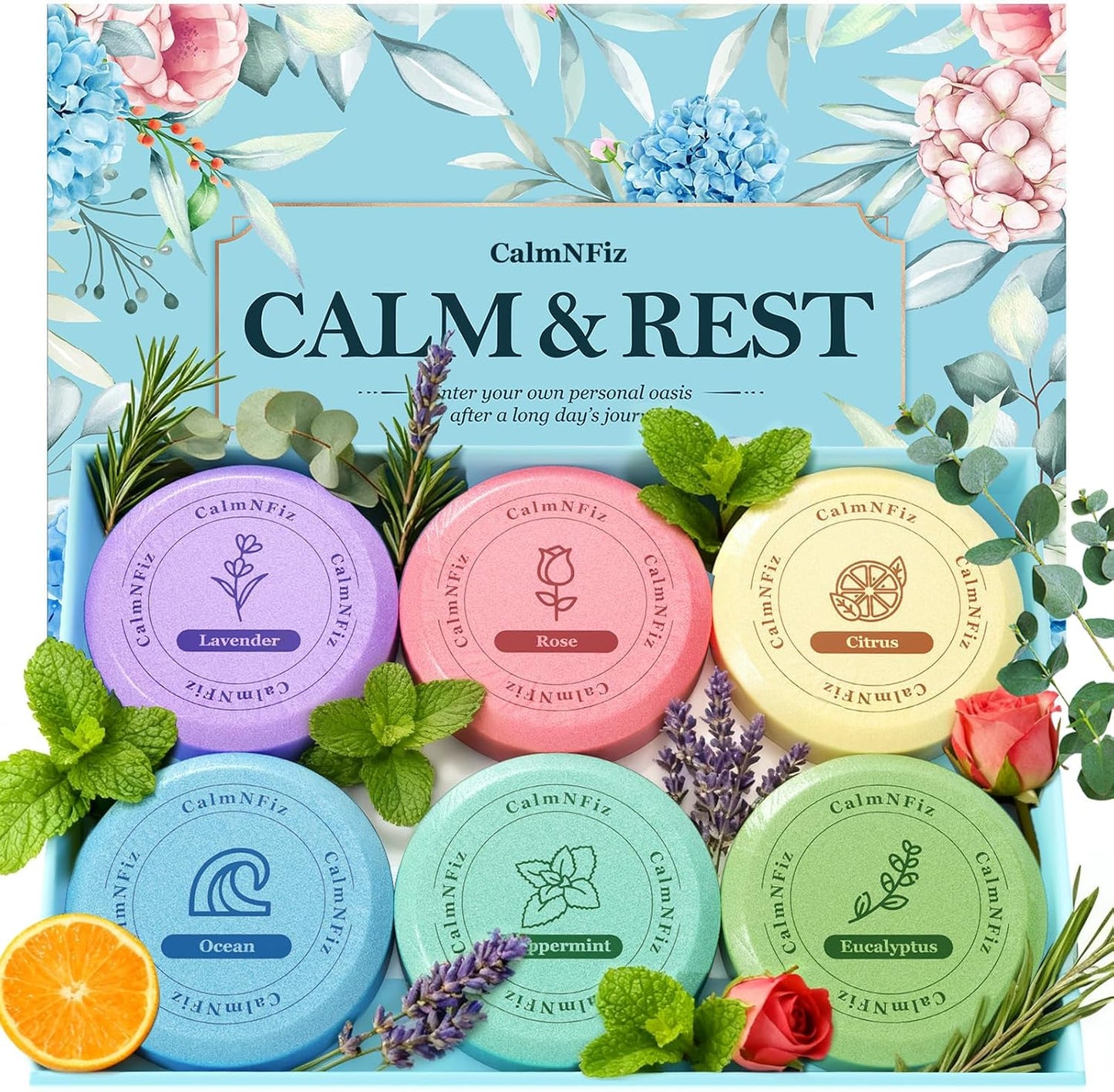 CalmNFiz 6 Pack Shower Steamers Aromatherapy, Birthday Gifts for Women Men, Mother’s Day Gifts for Wife Mom Grandma Daughter Teen, Relaxation Self Care Natural Essential Oil