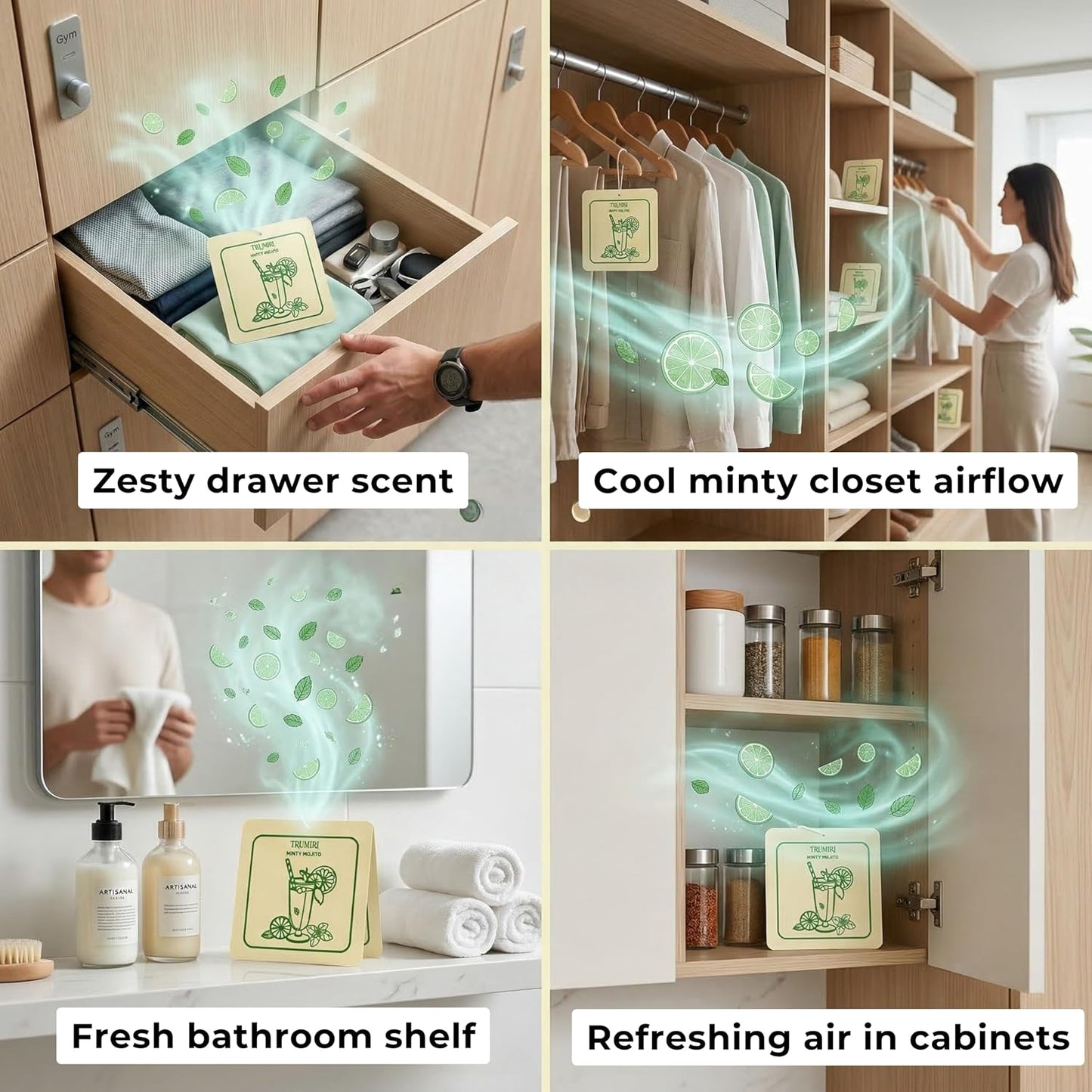 Minty Mojito - Scented Sachets for Drawer and Closet Freshener with Long Lasting Scent - Pack of 3 - Home Fragrance Sachet Bag Dresser Refresher Packet - Olores para Closet De Ropa