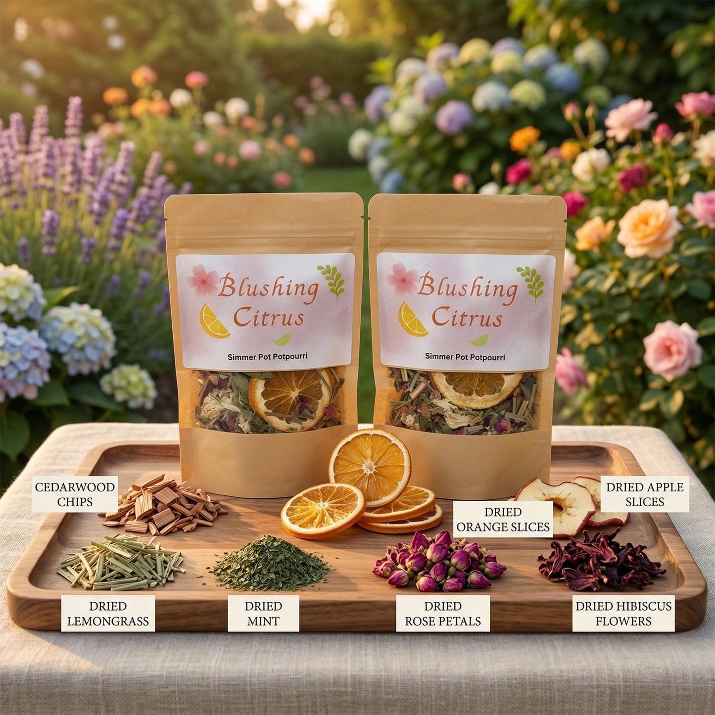 Blushing Citrus Stovetop Potpourri Kit - 2 Pack Natural Simmer Pot with Dried Orange & Apple Slices, Hibiscus Flowers, Rose Petals, Lemongrass, Mint & Cedarwood - Aromatherapy Home Fragrance Gift