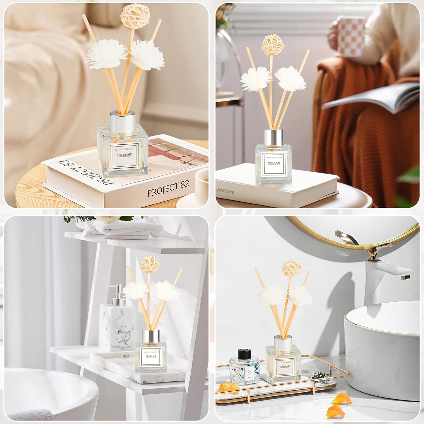 Reed Diffuser Set, 1.7 oz Scent Diffuser with Sticks, Lemon Scent for Bathroom Accessories Shelf Decor, Air Fresheners for Home, Home Fragrance Products, House Office Room Decor Aesthetic & Gift