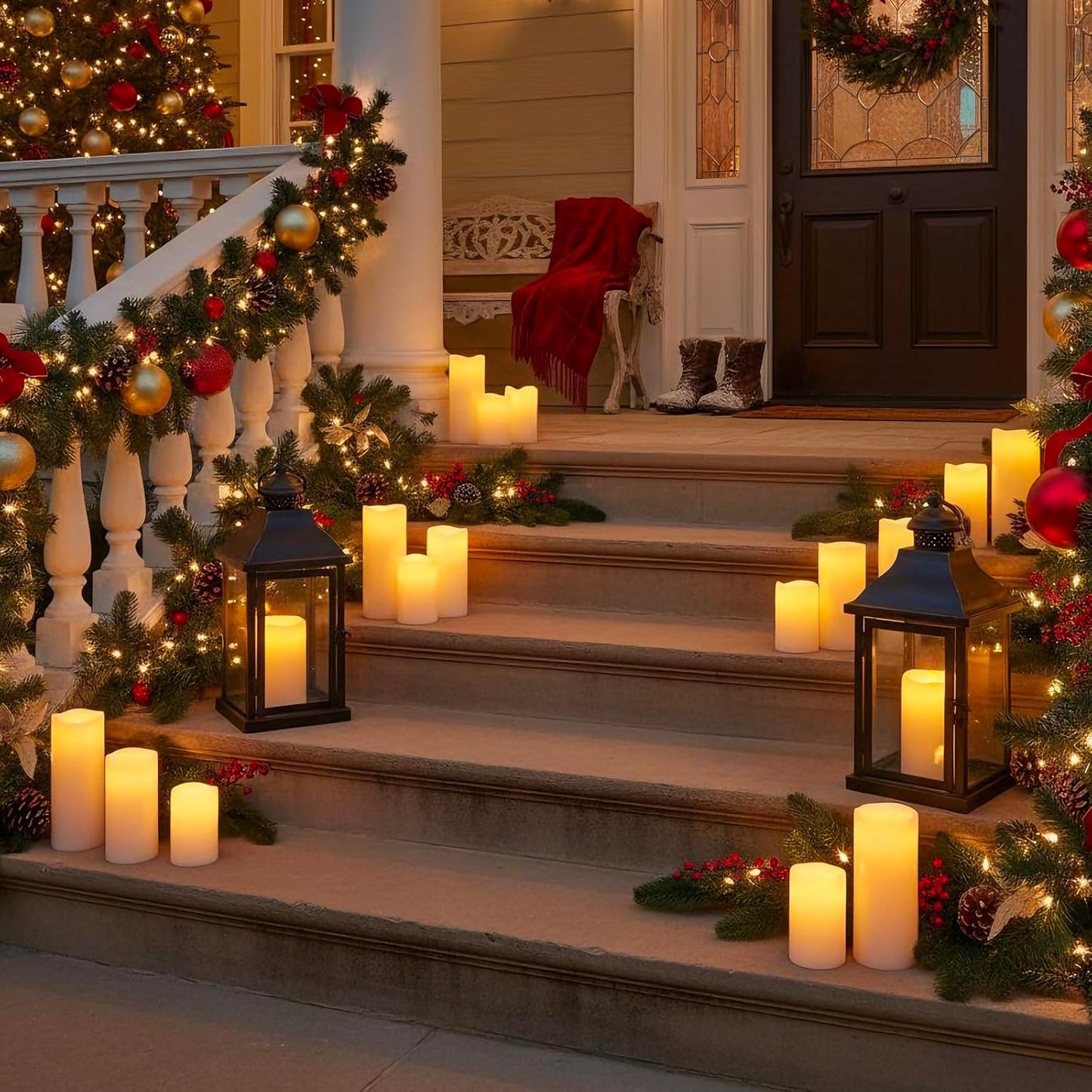 10" 12" 14" x 5" Extra Large Waterproof Outdoor Flameless Candles Battery Operated LED Pillar Candles for Indoor Outdoor Lanterns, Off White, Long Lasting, Set of 3