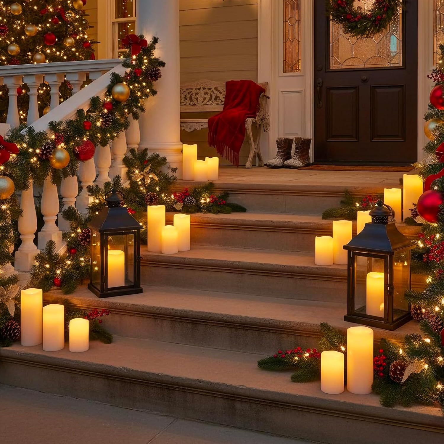 10" 12" 14" x 5" Extra Large Waterproof Outdoor Flameless Candles Battery Operated LED Pillar Candles for Indoor Outdoor Lanterns, Off White, Long Lasting, Set of 3
