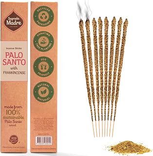 Sagrada Madre 8pcs Wildly Harvested Thick Palo Santo Incense Sticks (Frankincense), 9” Long - Eco Friendly, Non-Toxic, Aromatic Incense Sticks (1hr Burning Time) to Heal & Calm Your Body & Environment