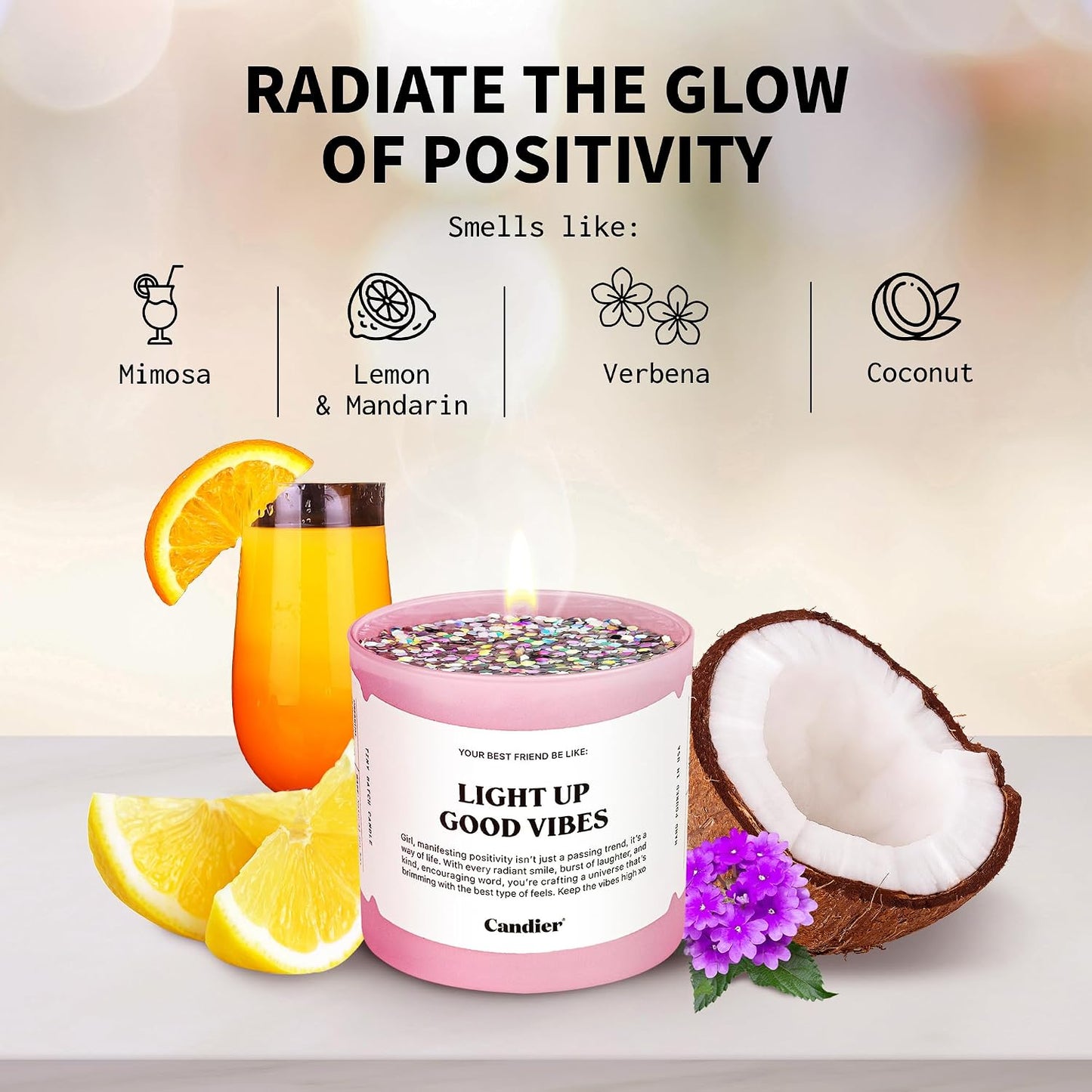 Light Up Good Vibes Candle, Scented Soy Candle with 60+ Hours Burn Time, Vegan-Friendly Pink Candle for Any Occasion, Candles for Women & Men - Candier
