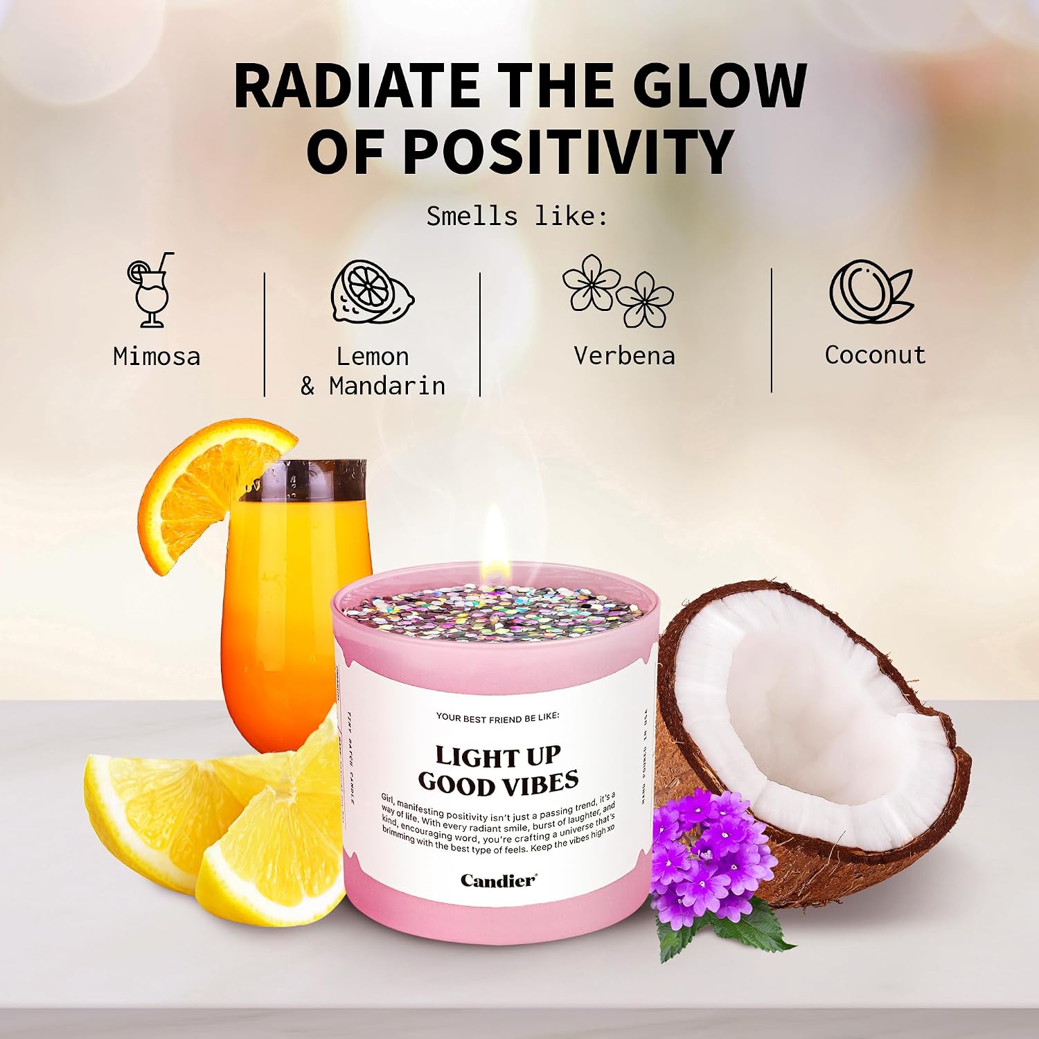 Light Up Good Vibes Candle, Scented Soy Candle with 60+ Hours Burn Time, Vegan-Friendly Pink Candle for Any Occasion, Candles for Women & Men - Candier
