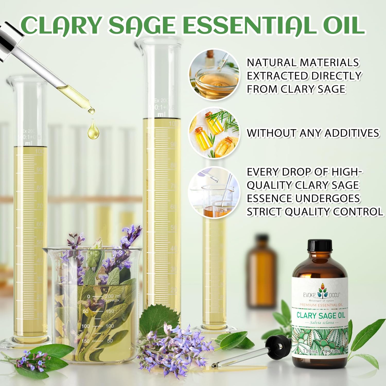 EVOKE OCCU Clary Sage Oil Essential Oil for Relaxation, Moisturize Skin, Air Freshening, Add to Spray and Diffuser - 4 FL Oz