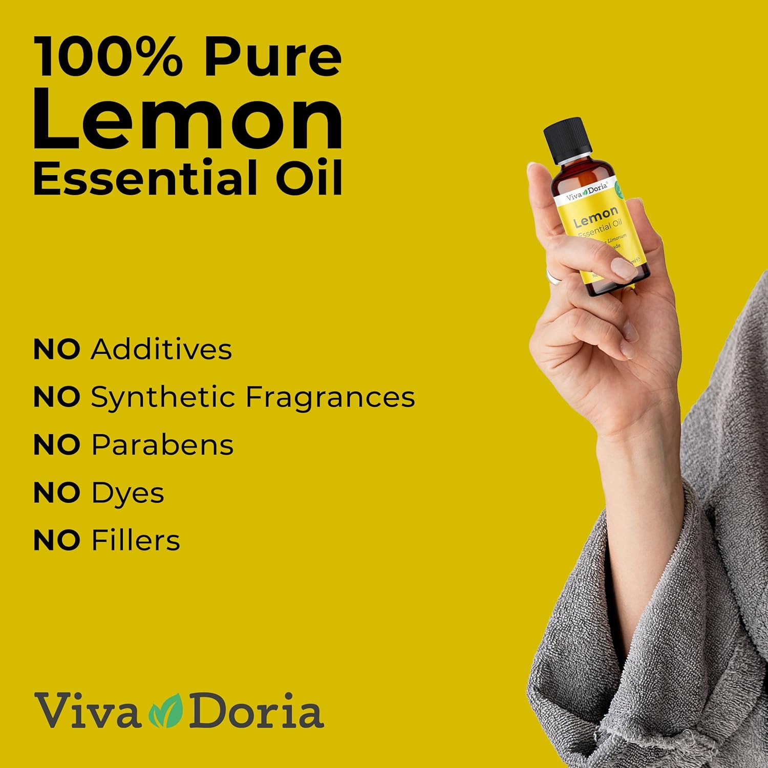 Viva Doria 100% Pure Lemon Essential Oil, Undiluted, Food Grade, USA Lemon Oil, 30 mL (1 Fl Oz)