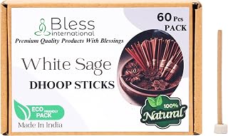 Bless-International White-Sage-100%-Natural-Incense-Bambooless-Dhoop-Sticks Handmade-Organic-Chemicals-Free for-Purification-Relaxation-Positivity-Yoga-Meditation The-Best-scents-4.5-Inches-60-Sticks