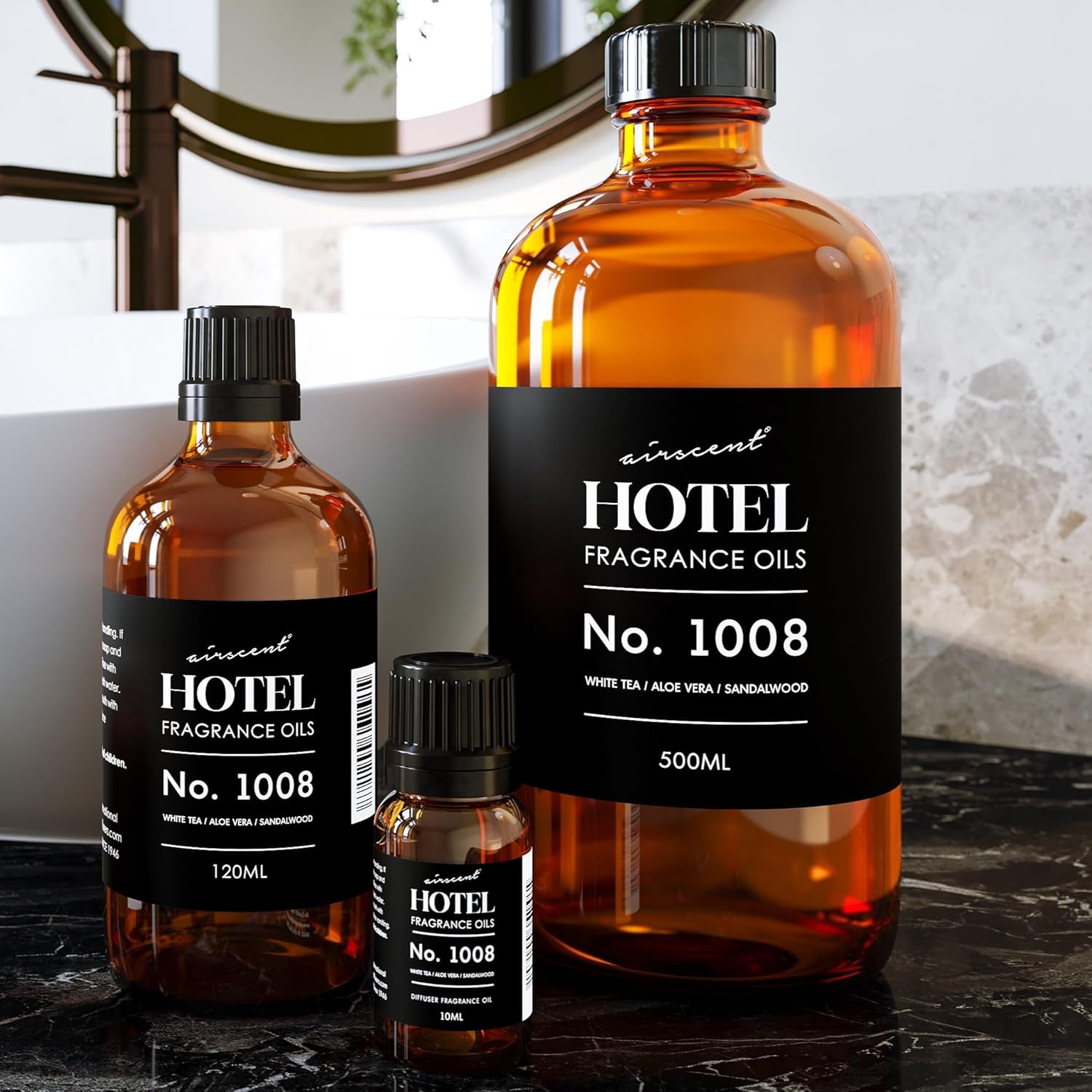 AirScent Hotel Diffuser Oil No. 1008 - White Tea Aloe Vera Sandalwood - Hotel Scent Dupe - Premium Fragrance Oil for Ultrasonic and Waterless Diffusers and Crafting - 500 mL, 16.9 fl oz Bottle
