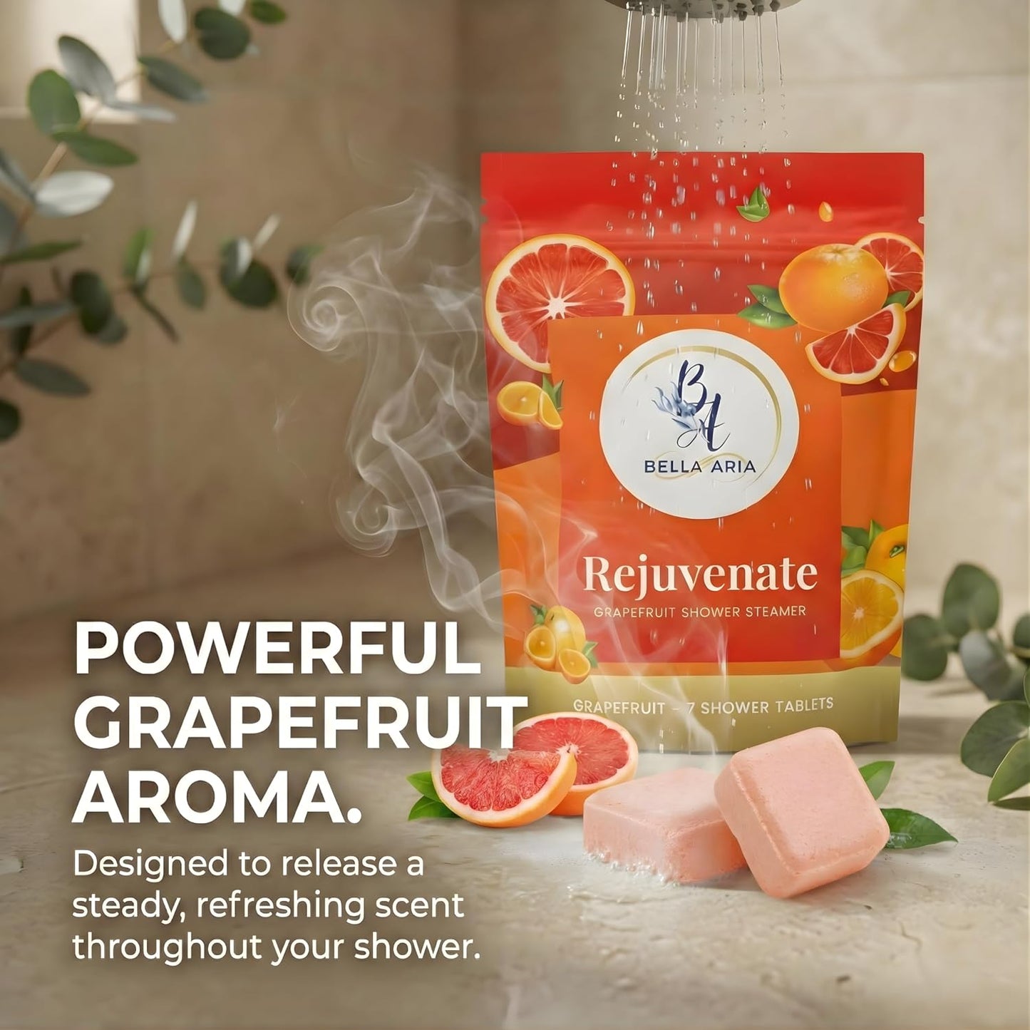 Grapefruit Shower Steamers Aromatherapy – 7 Long Lasting Essential Oil Shower Bombs – Large Spa Tablets for Rejuvenation – Made in USA, Self Care Gift for Men & Women
