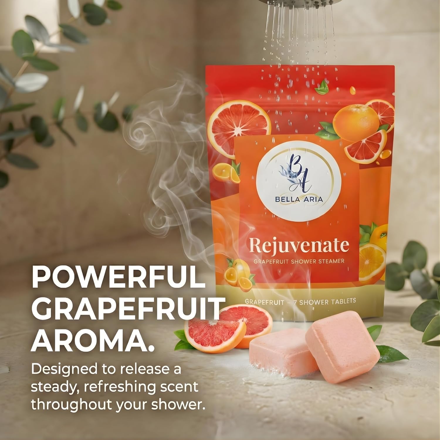 Grapefruit Shower Steamers Aromatherapy – 7 Long Lasting Essential Oil Shower Bombs – Large Spa Tablets for Rejuvenation – Made in USA, Self Care Gift for Men & Women