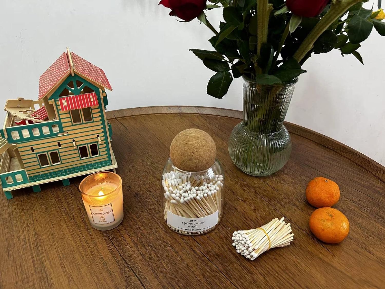 White Matches Included (150Pcs), Match Holder with Striker, Match Cloche with Striker, Safety Matches for Candles with Striker, 150Pcs 3'' Candle Matches, Long Fireplace Matches for BBQ Grill