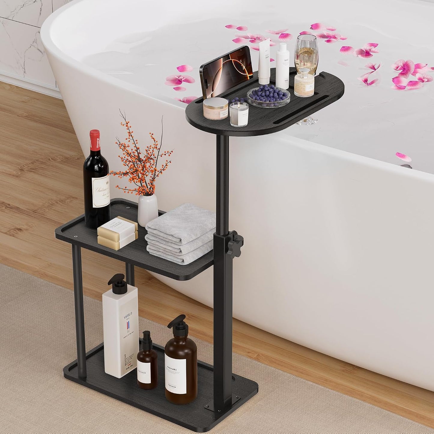 Bathtub Tray Table, Freestanding Bath Side Table Tub Tray Caddy, 3 Layer Bamboo Bath Board Shelf, Bathtub & Bathroom Accessories, New Home Gift for Mom, Housewarming, Anniversary, Wedding