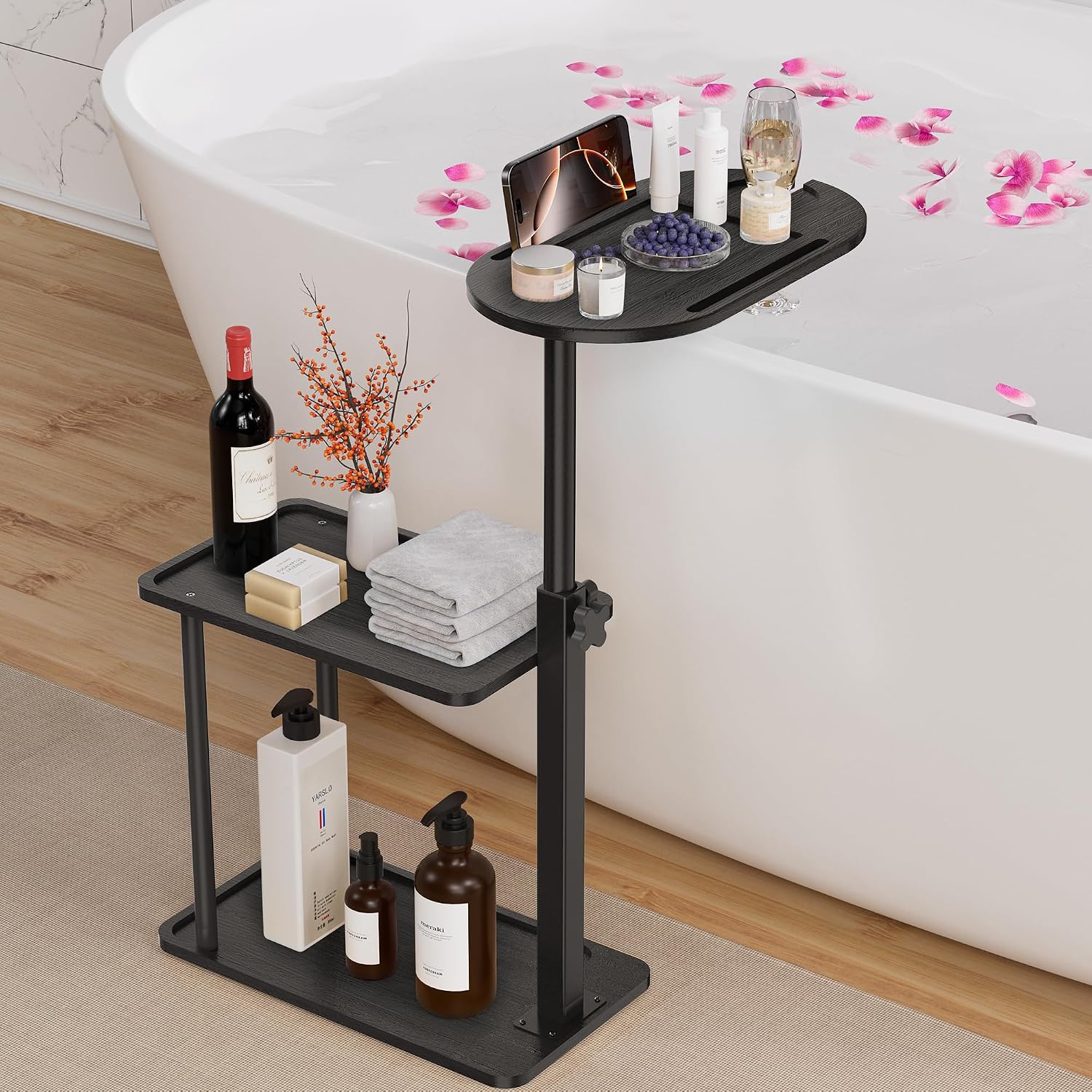 Bathtub Tray Table, Freestanding Bath Side Table Tub Tray Caddy, 3 Layer Bamboo Bath Board Shelf, Bathtub & Bathroom Accessories, New Home Gift for Mom, Housewarming, Anniversary, Wedding