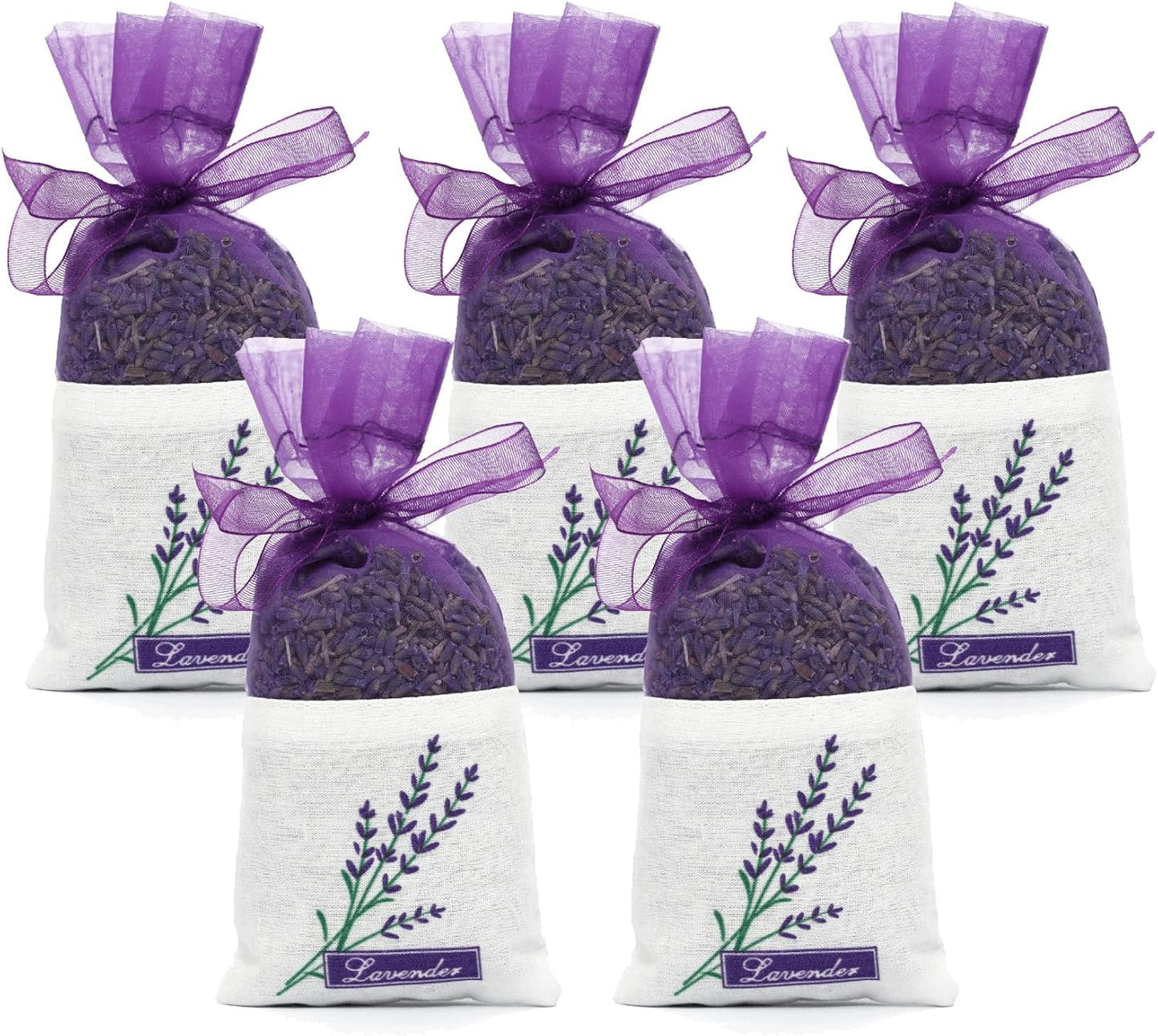 Lavender Sachets Bag for Drawers and Closets，Perfect for Cars, Gym Bags or Anyplace that Needs to Smell Better，Long-Lasting Fresh Scents，Pack of 5