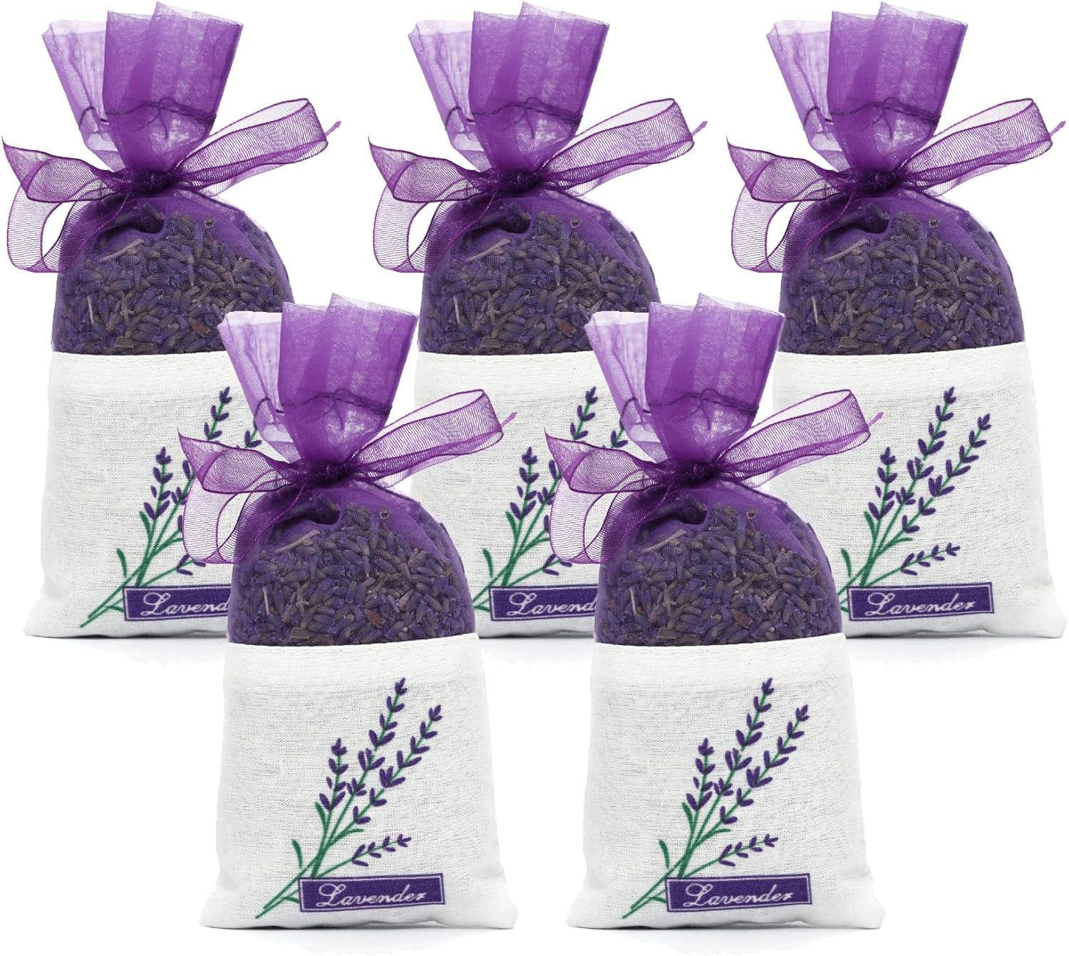 Lavender Sachets Bag for Drawers and Closets，Perfect for Cars, Gym Bags or Anyplace that Needs to Smell Better，Long-Lasting Fresh Scents，Pack of 5
