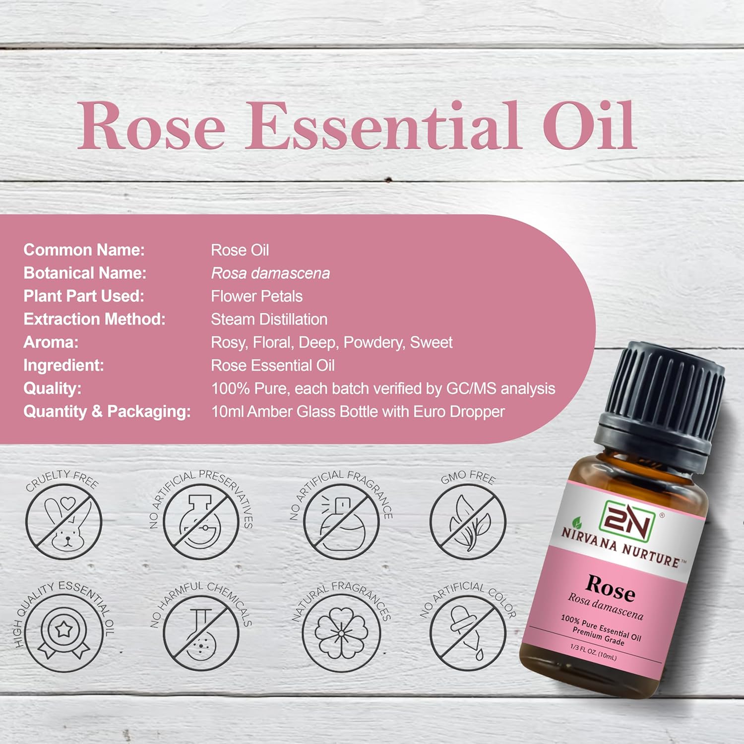 Rose Essential Oil, 100% Pure Undiluted, Aromatherapy Oil for Diffuser, Hair & Skin Care